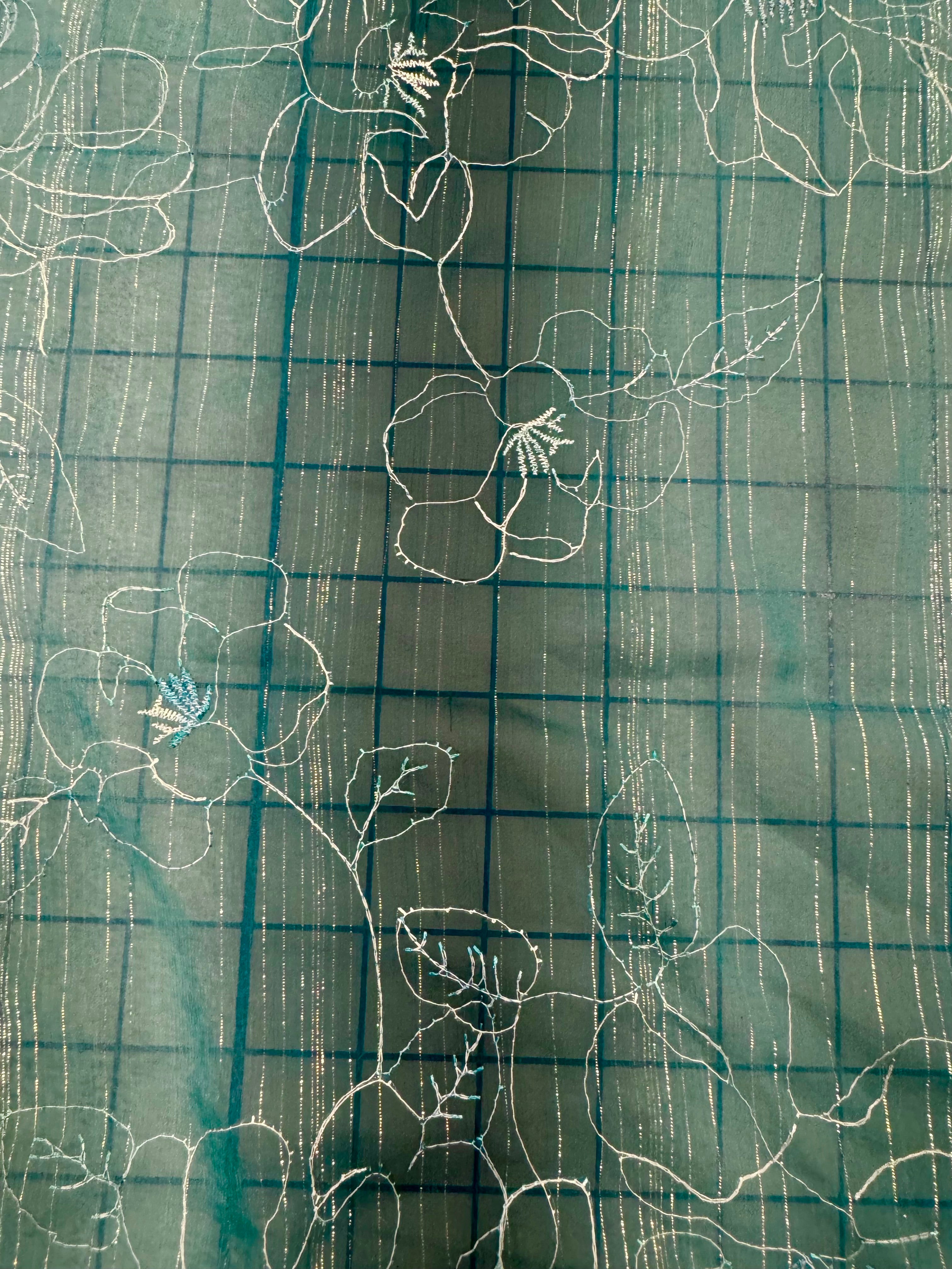 Elegant Green Chiffon Fabric with White Floral Design - Perfect for Dresses, Scarves, and DIY Sewing Projects
