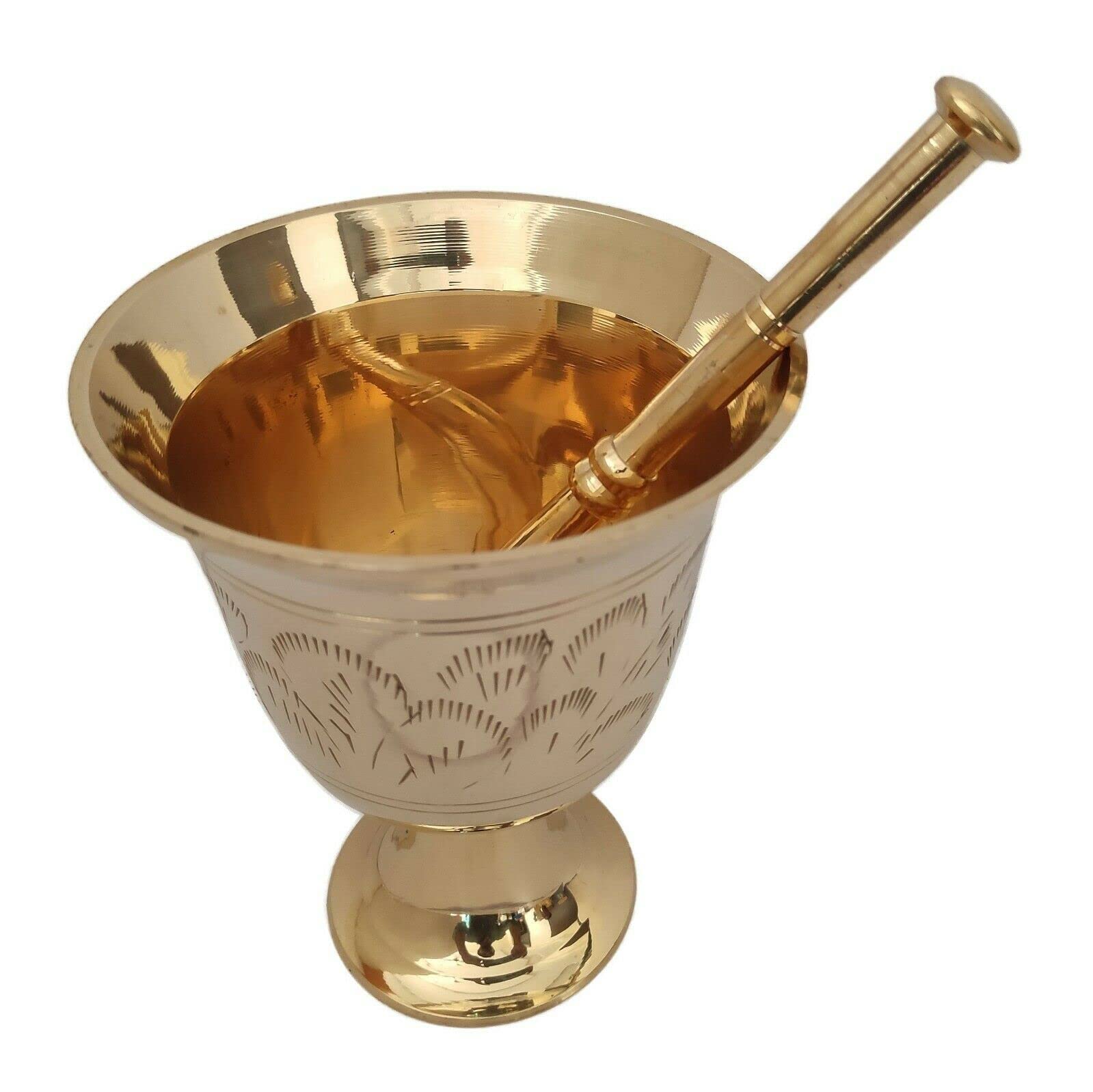 Golden Brass Mortar and Pestle Set - Metal Spice Grinder, Herb Crusher, Okhli Musal for Kitchen - 5
