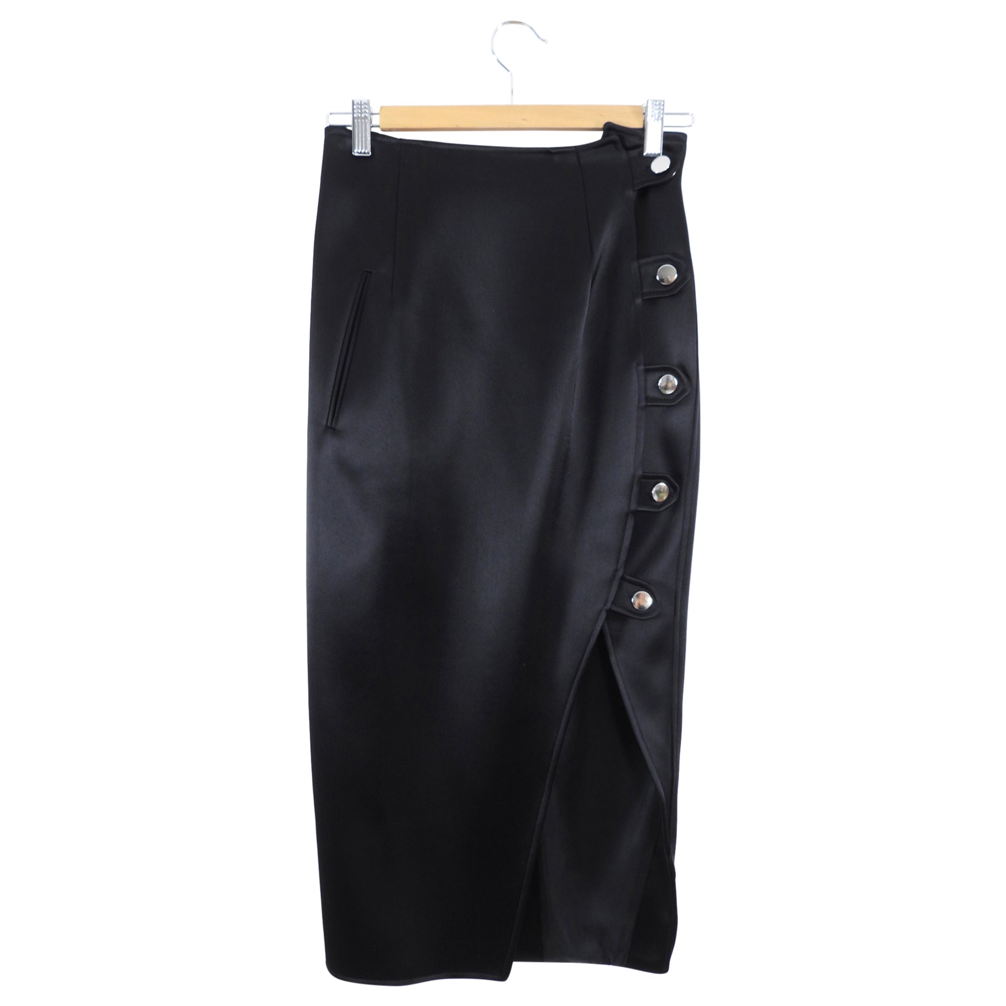Anthony Vacarello Satin High Slit Midi Pencil Skirt for Women - XS / 0 / 2 - Elegant Office Wear & Evening Party Dress