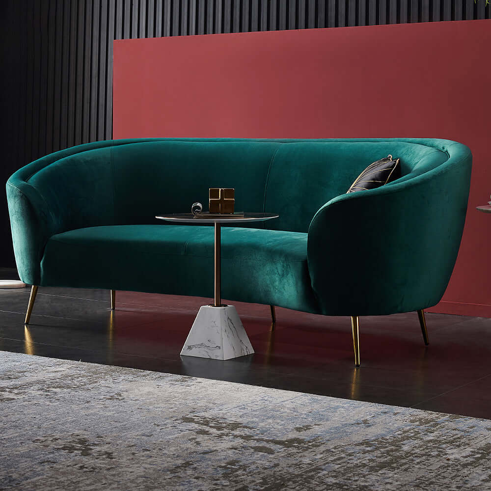 Modern Deep Green Velvet Sofa with Metal Legs - Luxurious Mid-Century Living Room Furniture for Home Decor & Relaxation