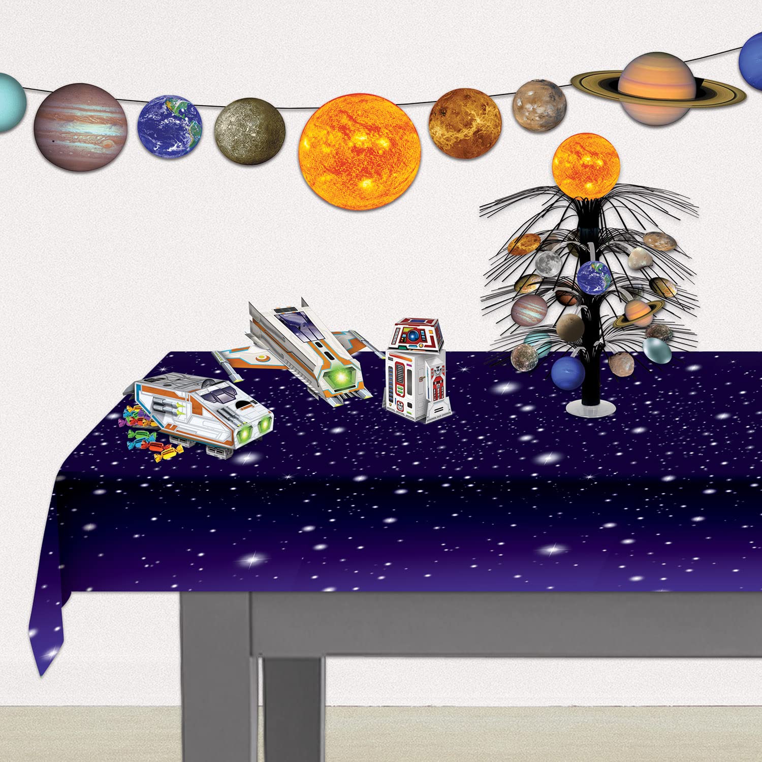 Beistle Starry Night Plastic Table Cover 54” x 108” – Galaxy Themed Party Decorations, Outer Space Birthday Supplies, Purple Star Tablecloth for Space Party, Kids Birthday, Baby Shower & Cosmic Themed Events