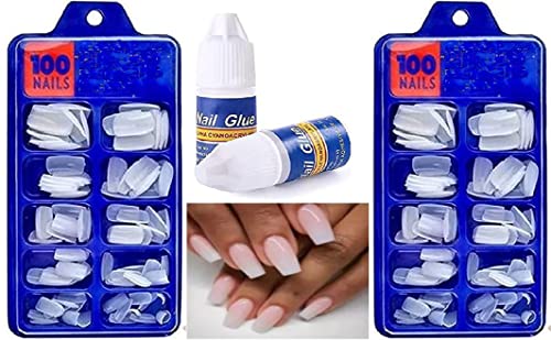 Premium Acrylic Fake Nails Set - 200 Pcs Reusable Artificial Nails with Strong Nail Glue (2x3g) for Salon-Quality Manicures at Home | Perfect for Parties, Weddings & Special Occasions