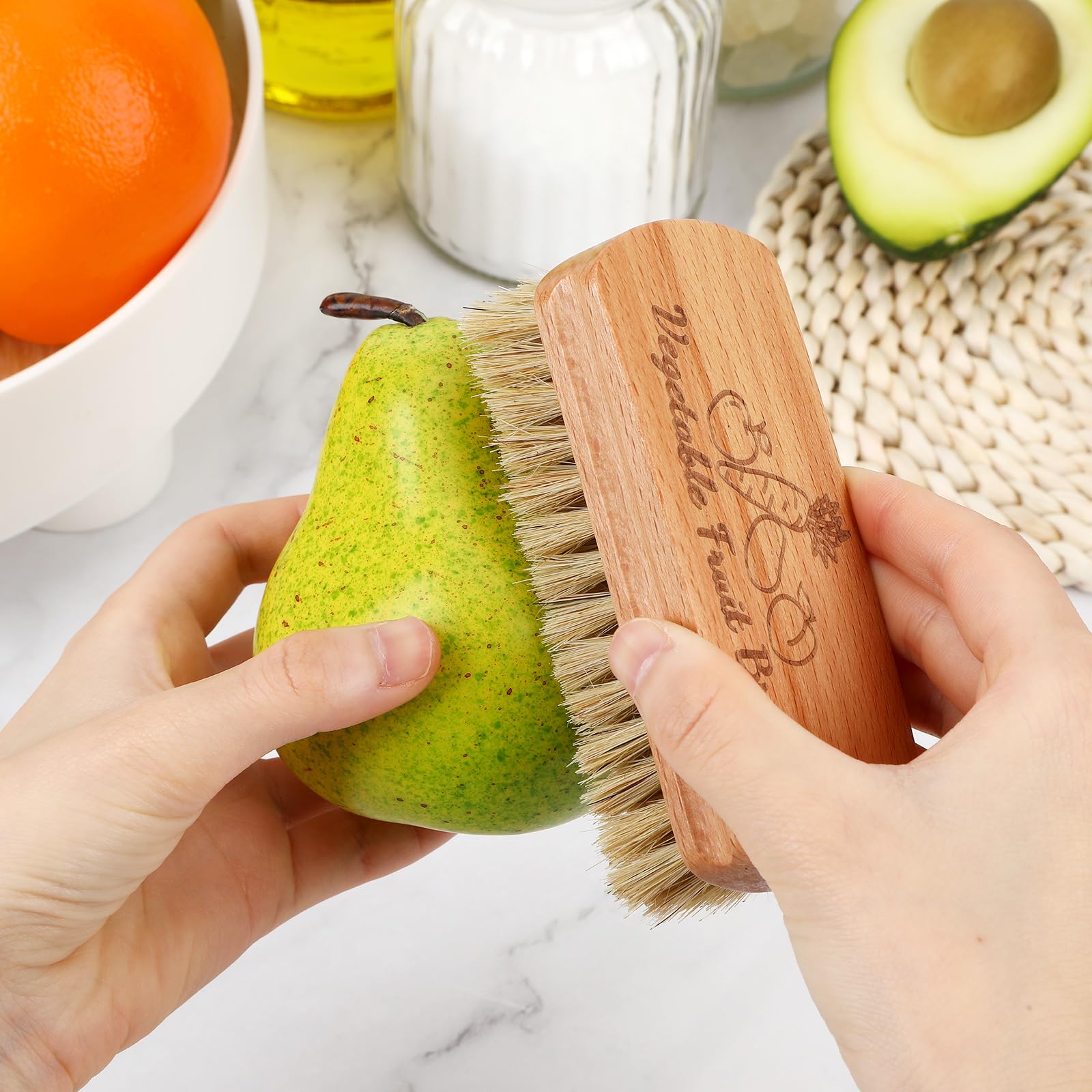 Organic Vegetable Brush Set - 3 Pack Potato & Carrot Scrubber for Fruits & Veggies | Eco-Friendly Kitchen Cleaning Tool for Cucumber, Apple, Sweet Potato | Dishwasher Safe Food Wash Brush
