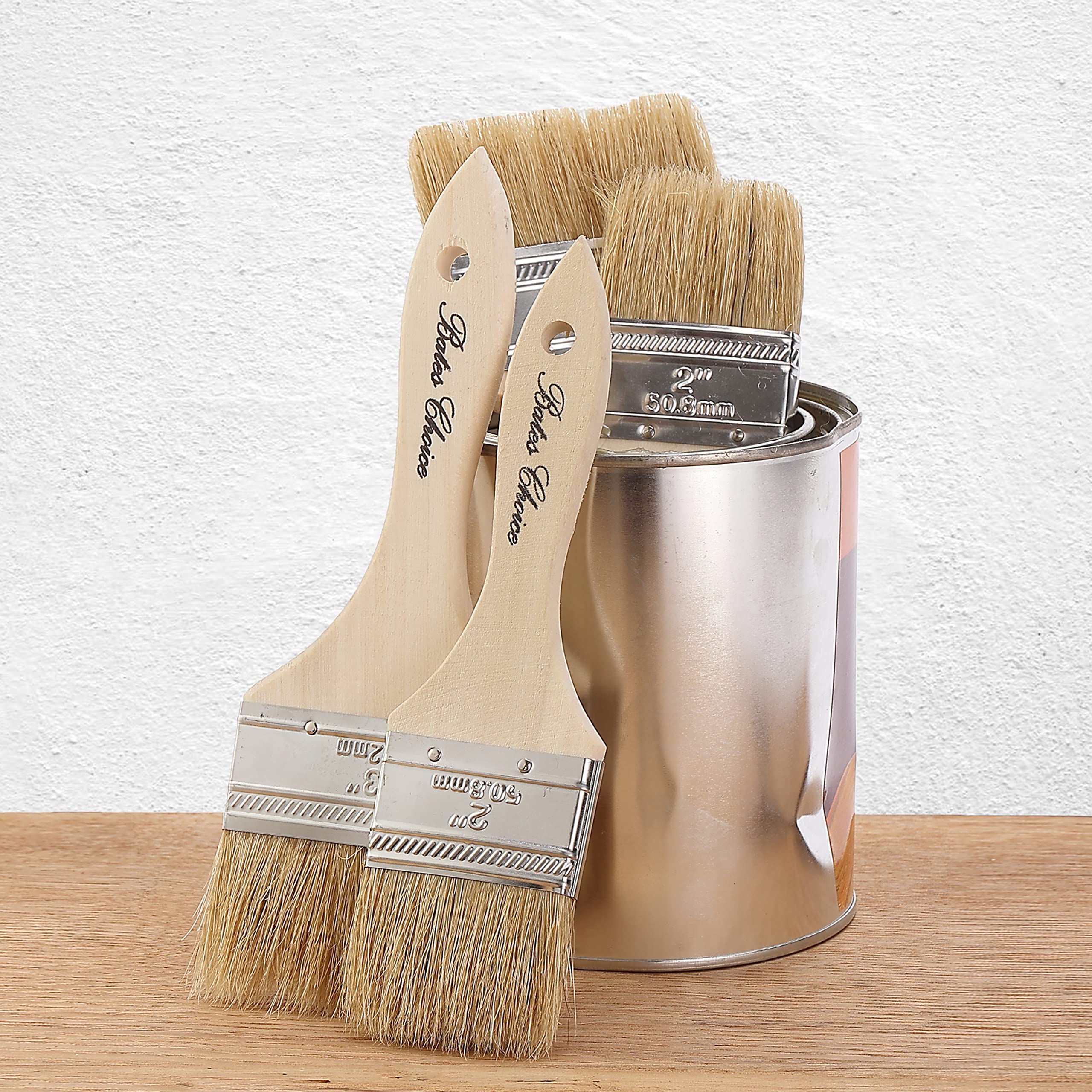 Bates 2 Inch Natural Bristle Chip Paint Brushes - 9 Pack for Wood Staining, Painting & DIY Projects - Perfect for Furniture, Cabinets & Home Renovation