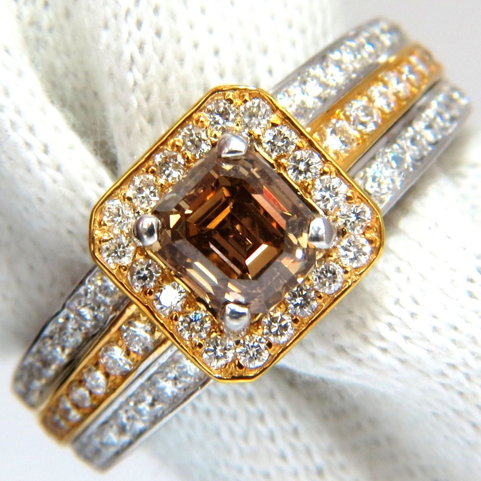 3.10ct Natural Fancy Yellow Brown Diamond Halo Engagement Ring in 14K Gold - Vintage Art Deco Style for Wedding, Anniversary & Special Occasions