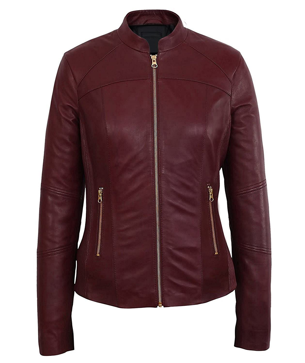 Stylish Women's Faux Leather Biker Jacket - Fashionsta Craze Marron Coat for Casual Outfits & Night Out