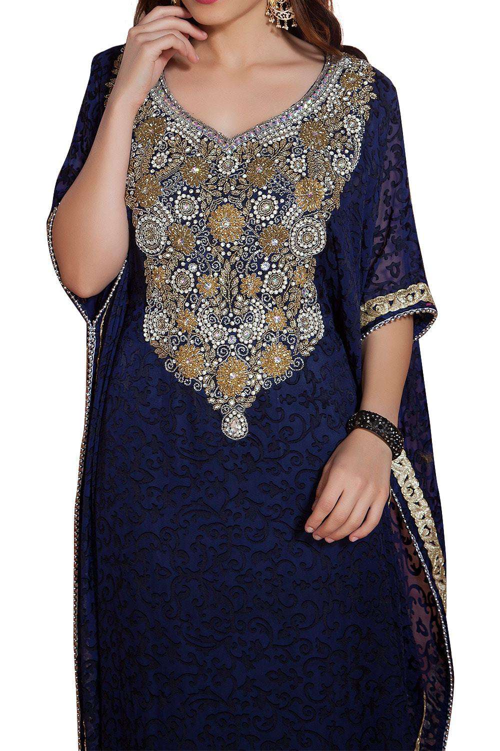 Handmade Arabian Designer Farasha Scarf - Dark Blue Net Brasso Shawl for Women | Perfect for Parties, Weddings & Special Occasions