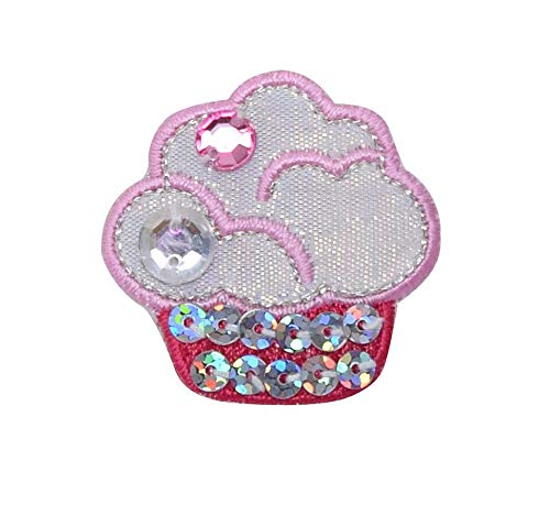 Rhinestone Embroidered Iron-On Cupcake Patch for DIY Clothing, Hats, Bags - Perfect for Crafting, Costumes & Fashion Accessories