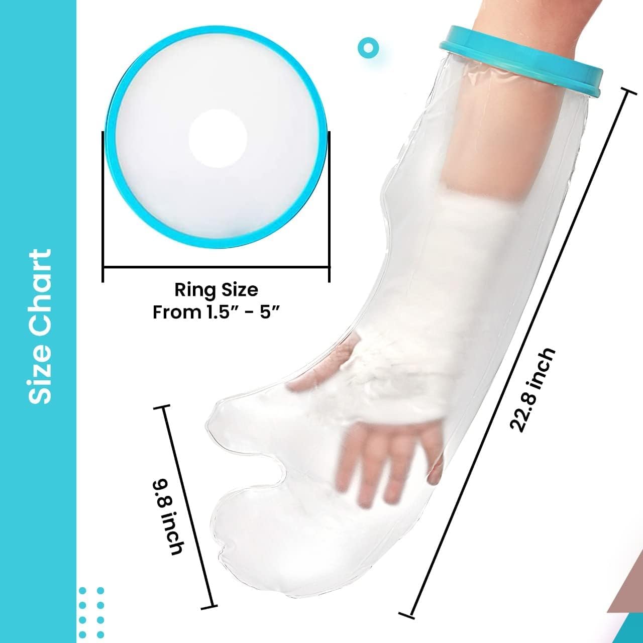 Waterproof Arm Cast Cover for Shower & Swimming - Reusable Watertight Cast Protector for Broken Hand, Wrist or Finger - Comfortable Adult Short Arm Cast Sleeve for Daily Use & Outdoor Activities