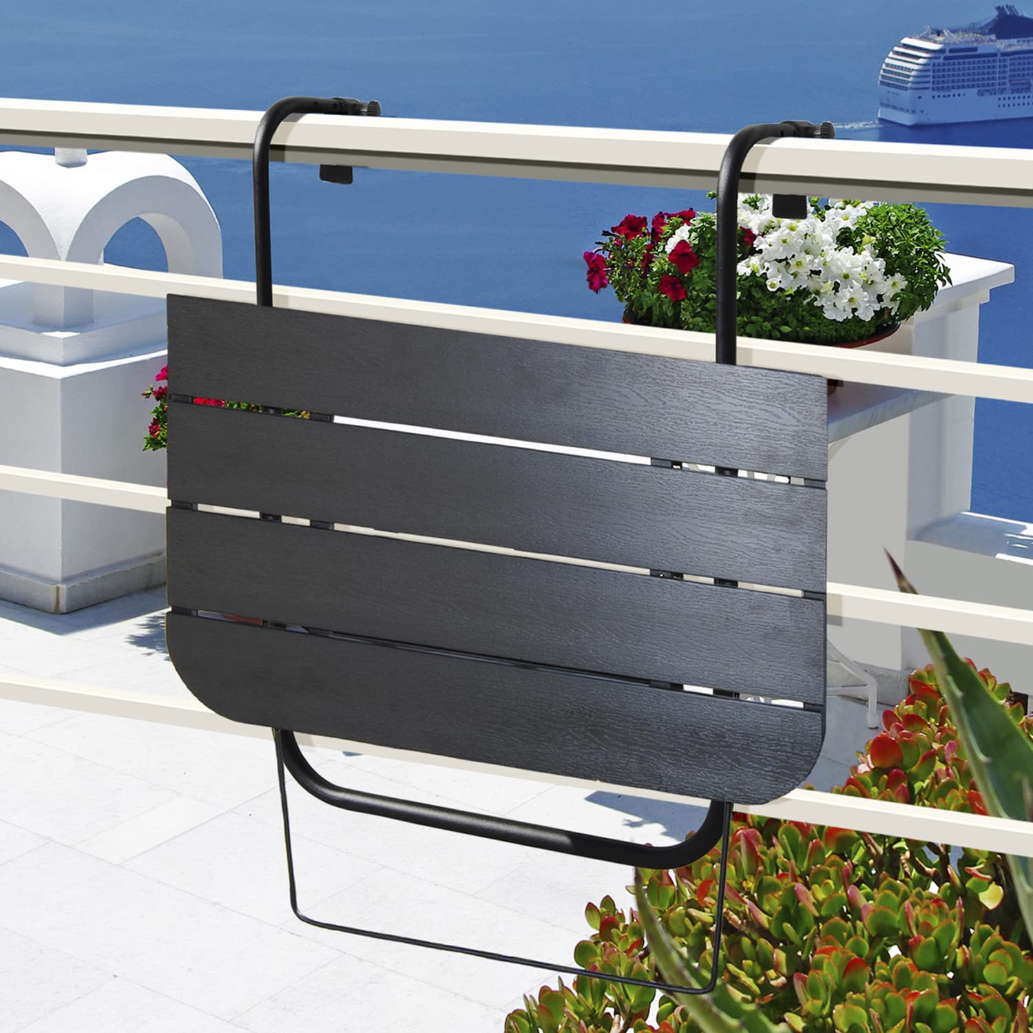 **Balcony Railing Table - Outdoor Hanging Folding Bar Table for Railings, Patio & Deck - Adjustable Aluminum Metal Side Table (23.6