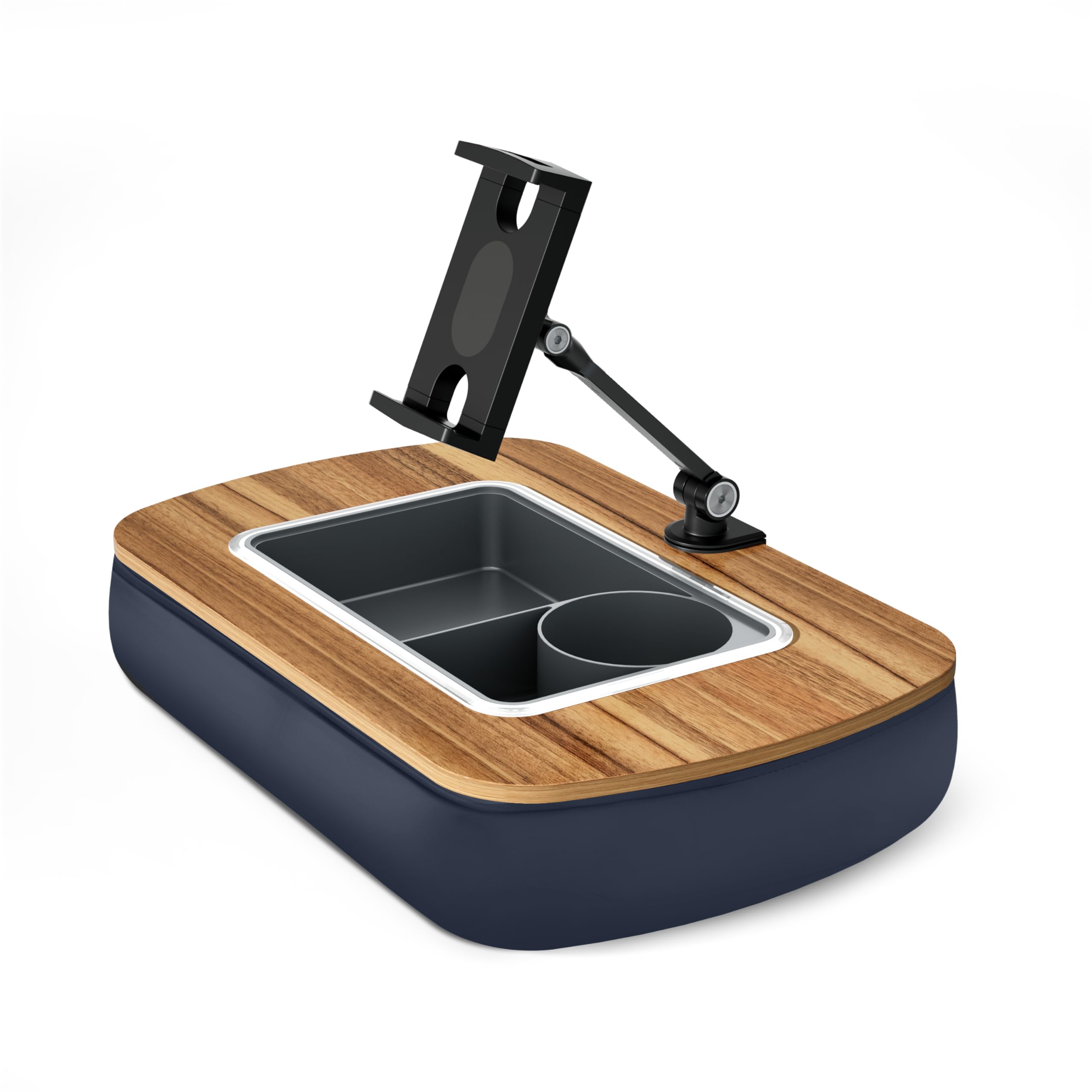 Adjustable Lap Beanbag Tablet Stand with 360° Rotating Clip & Snack Bowl - Compatible with iPad, Kindle, and Phones 4.7-13