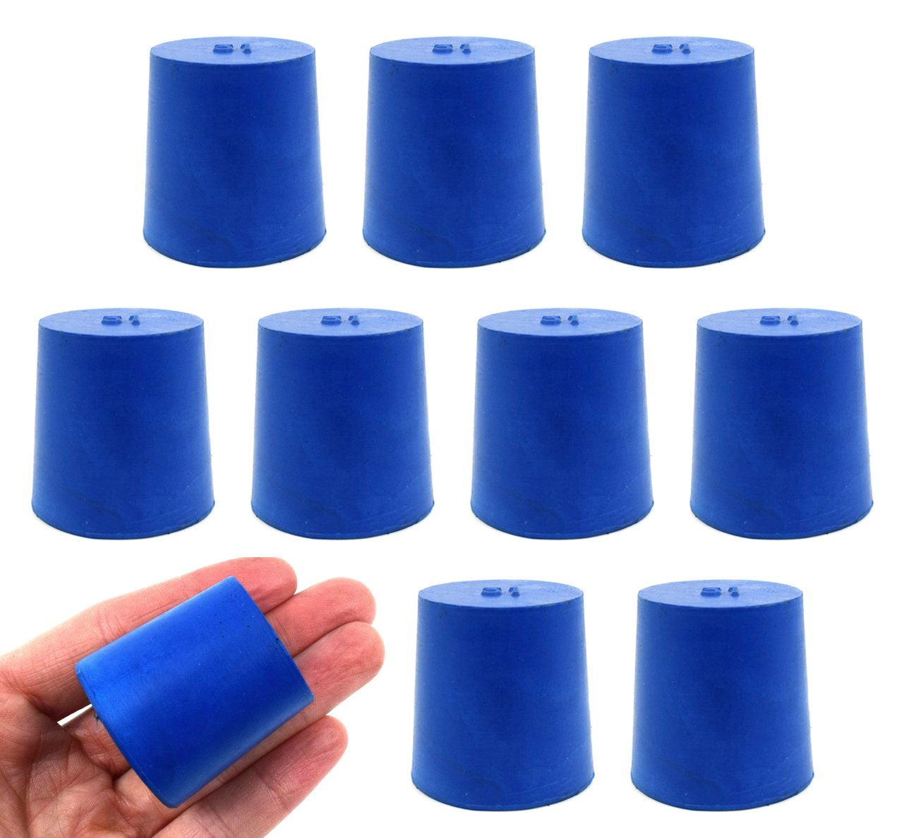 EISCO Neoprene Rubber Stoppers (Pack of 10) - Solid Blue Chemical-Resistant Corks for Labs - 31mm Bottom, 36mm Top, 35mm Length - Perfect for Petroleum, Oils, Acids & Bases - Ideal for Science Experiments, Chemistry Labs & Industrial Use