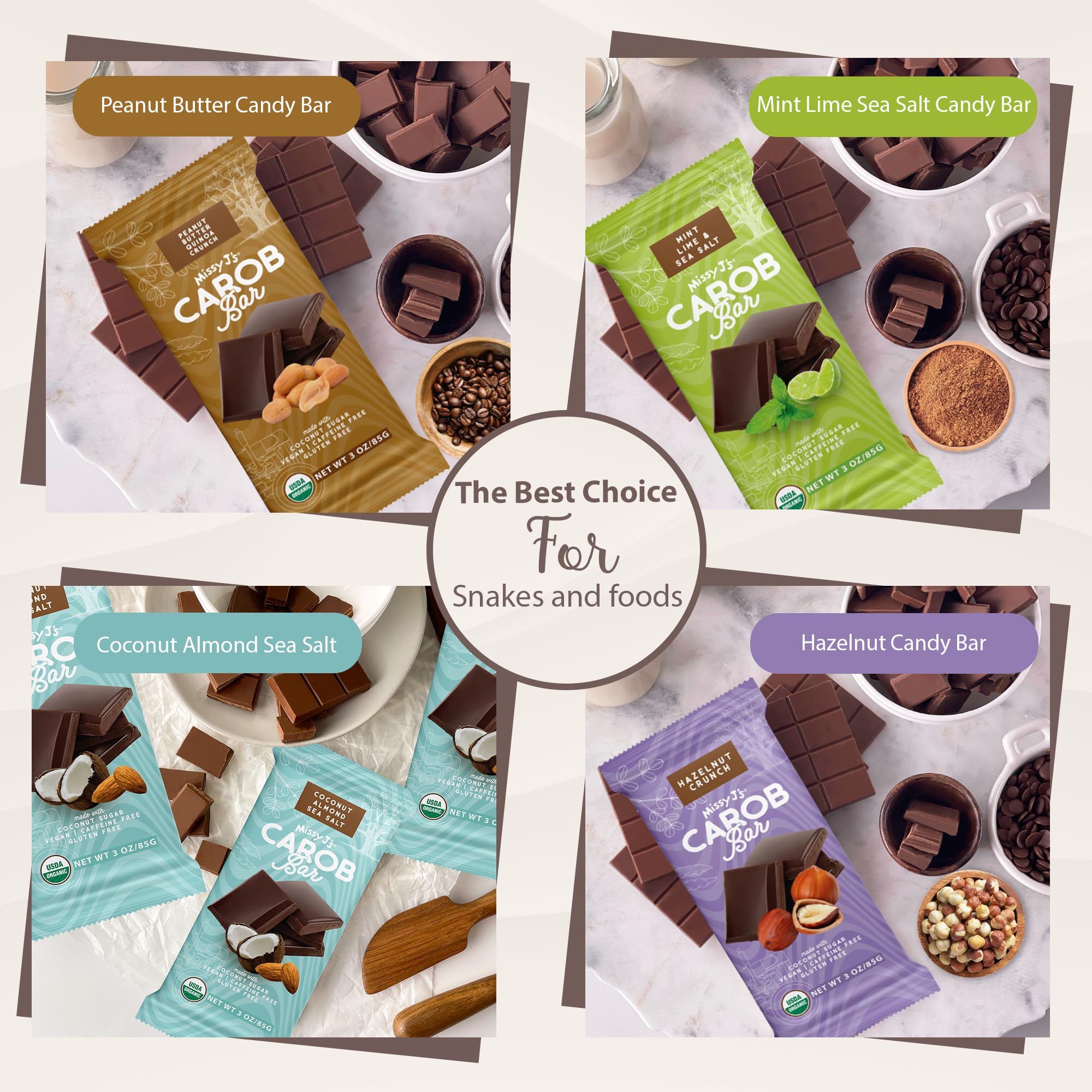 Organic Carob Bars 4-Pack - Vegan, Gluten-Free, Healthy Chocolate Substitute for Snacks & Desserts
