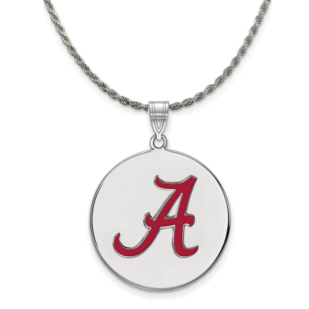 The Black Bow Solid Sterling Silver Chain with Silver U. of Alabama XL Enamel Disc Pendant - Perfect for Game Days, Graduations, and Alabama Pride