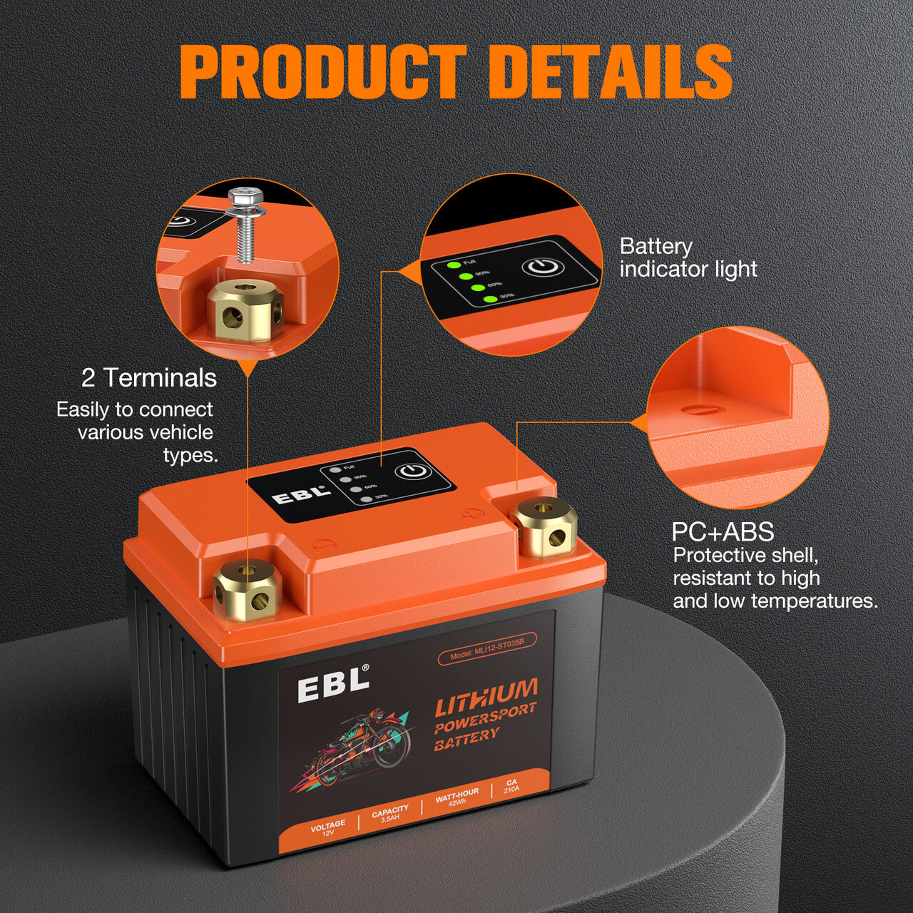 EBL LiFePO4 Lithium Motorcycle Battery 12V 3.5Ah - YTX5L BS Compatible - Lightweight & Long-Lasting Power for Motorcycles, ATVs, Scooters & Powersports Vehicles - Perfect for Off-Road Adventures & Daily Commuting