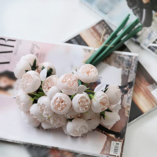 XIAOUXING 27 Head Artificial Silk Tea Rose Bouquet - Realistic Fake Flowers for Outdoor/Indoor Decor, Wedding Centerpieces, Bridal Bouquets, Hotel & Home Table Decorations (Pink) - Perfect for Wedding Photos, Party Decor, and Event Styling