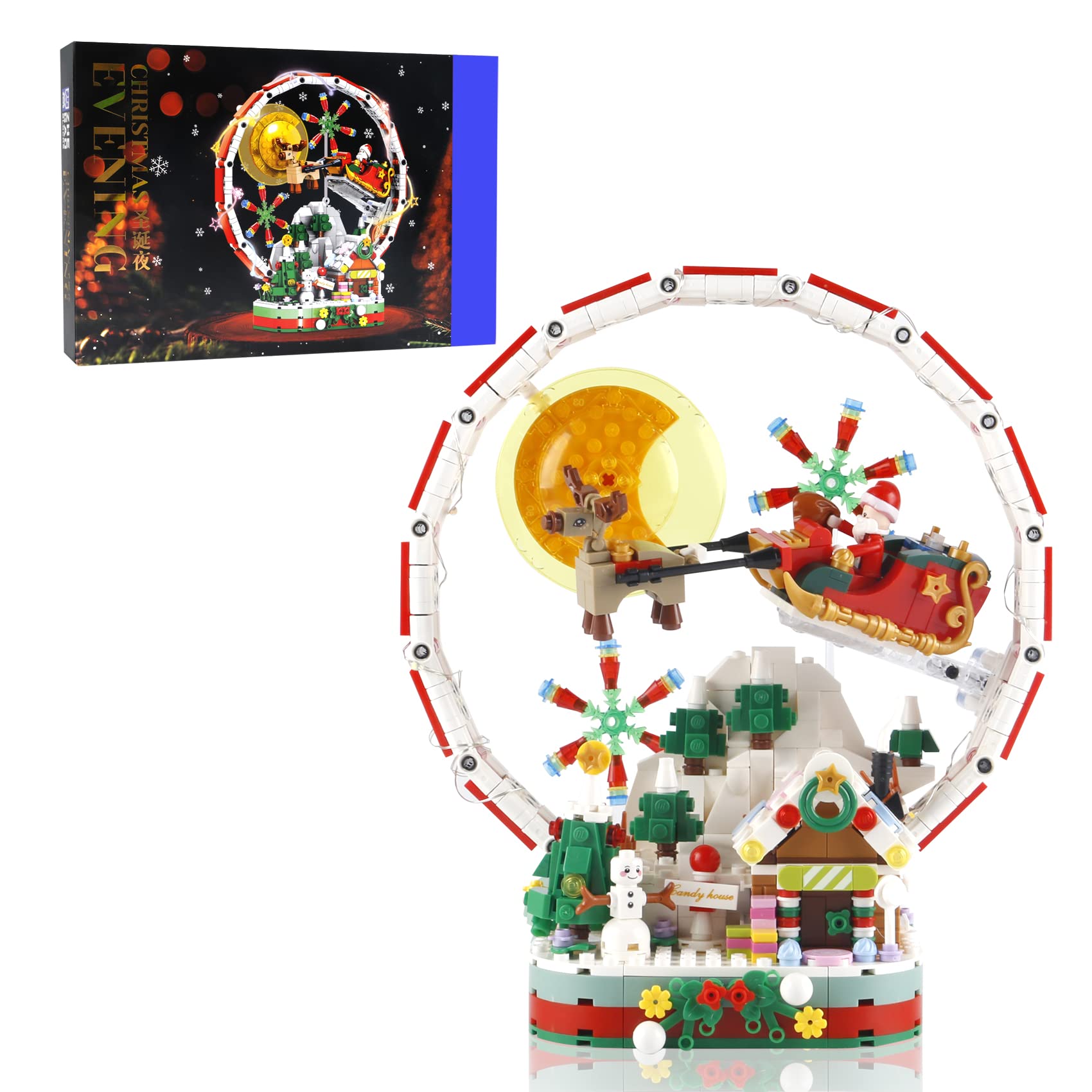 878PCS Christmas Ferris Wheel Building Blocks Set with Santa Claus & Gingerbread House - Creative Holiday Toy Gift for Kids 6+ | Perfect for Christmas, Halloween & Advent Calendar | STEM Educational Building Toy (Not LEGO Compatible) - Great for Holiday Decorations, Birthday Parties & Family Bonding Activities