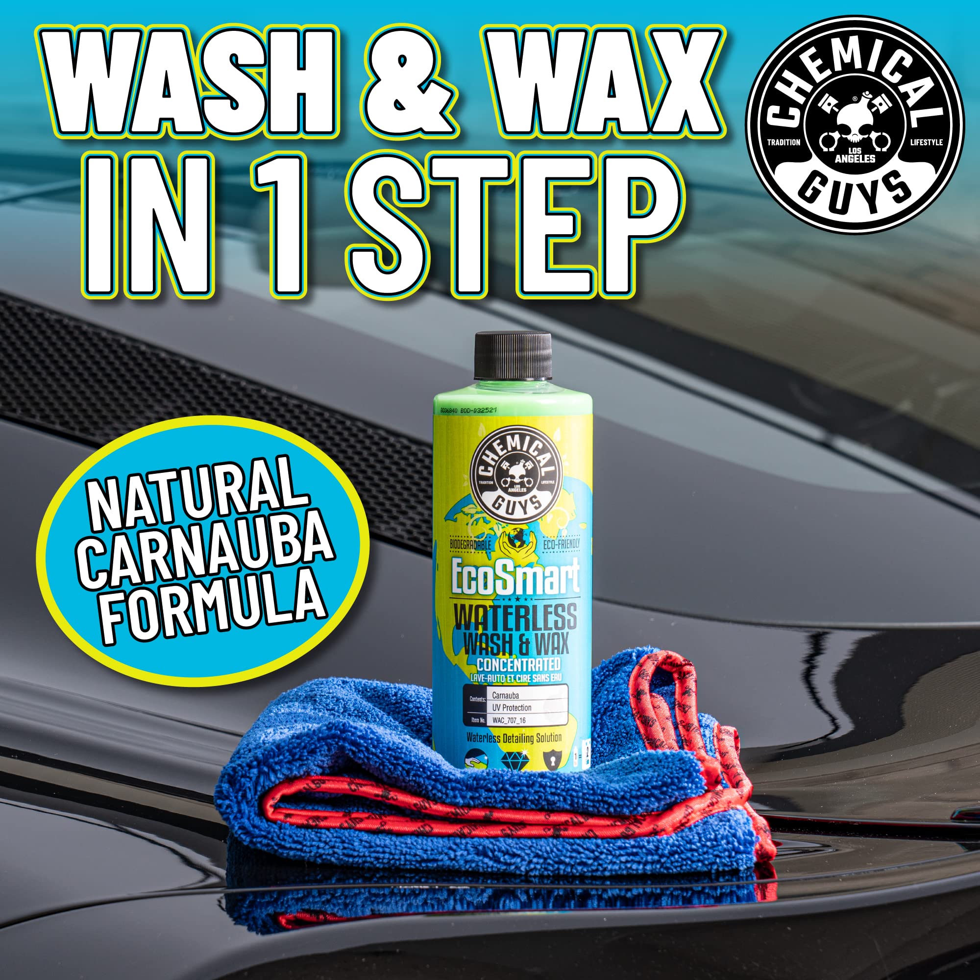 Chemical Guys WAC_707 EcoSmart Hyper Concentrated Waterless Car Wash & Wax (1 Gallon) with ACC_130 Chemical-Resistant Heavy Duty Spray Bottle (32 oz) - Perfect for Quick Car Detailing, RV Cleaning & Mobile Auto Care