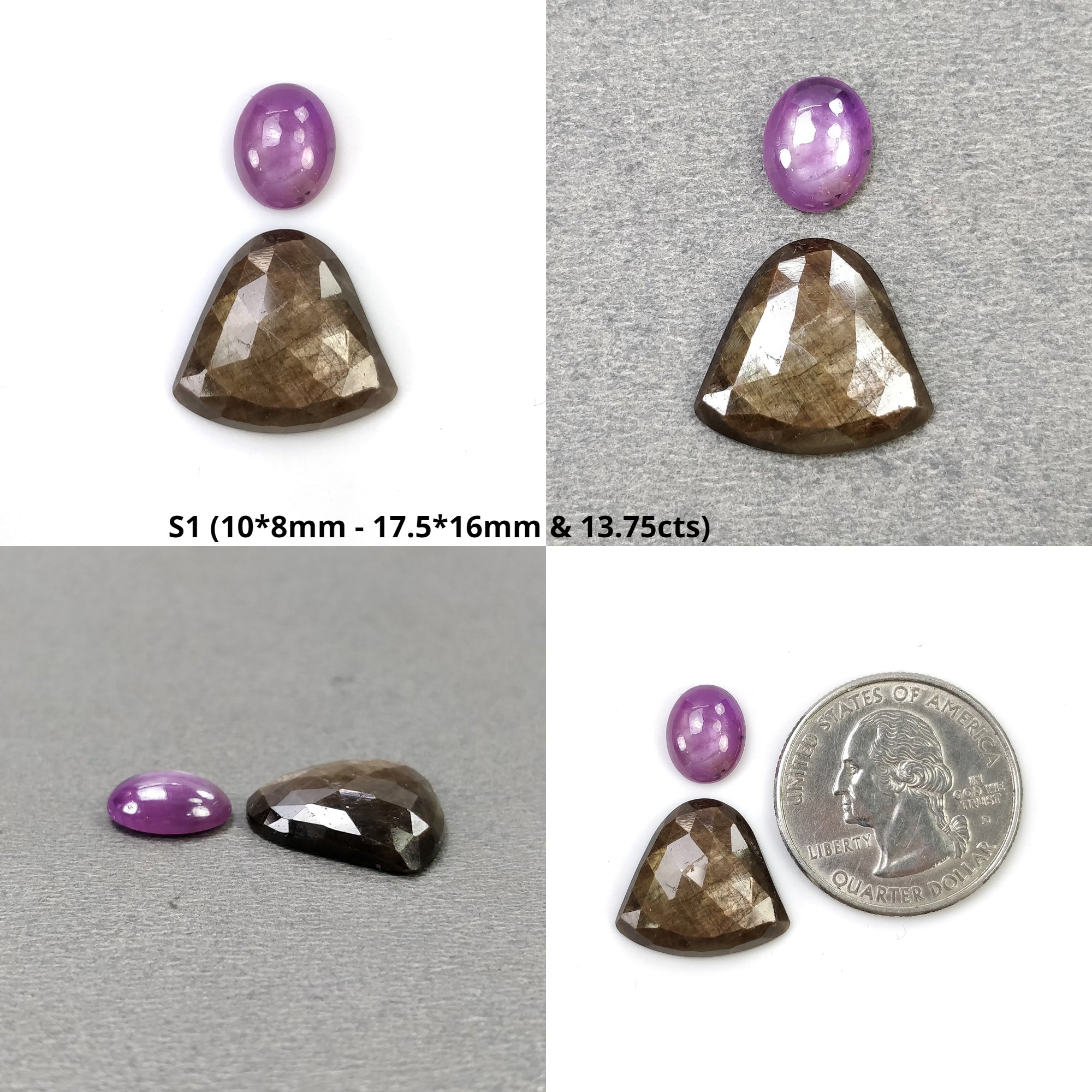 Natural Untreated Golden Brown Chocolate & Raspberry Sapphire Gemstone - Rose Step Cut & Cabochon 2pcs Triangle Shape for Jewelry Making, Engagement Rings & Unique Gifts
