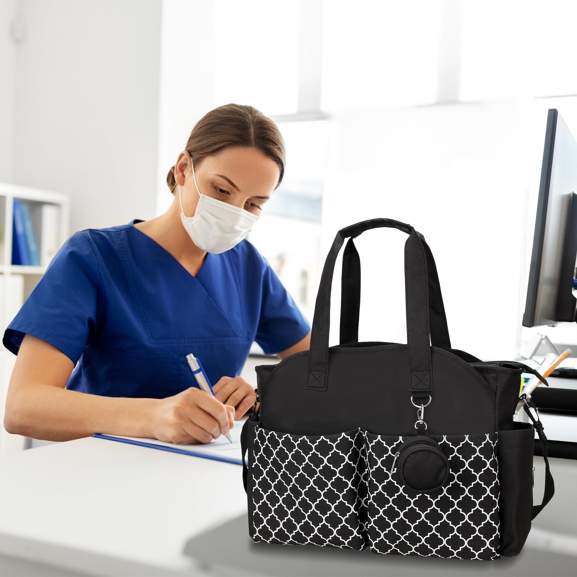 Korolev Professional Nurse Tote Bag for Women - Spacious Work Bag with Multiple Pockets - Perfect for Nurses, Healthcare Workers & Students - Durable Black Medical Bag for Hospital Shifts, Clinical Rotations & Daily Commute