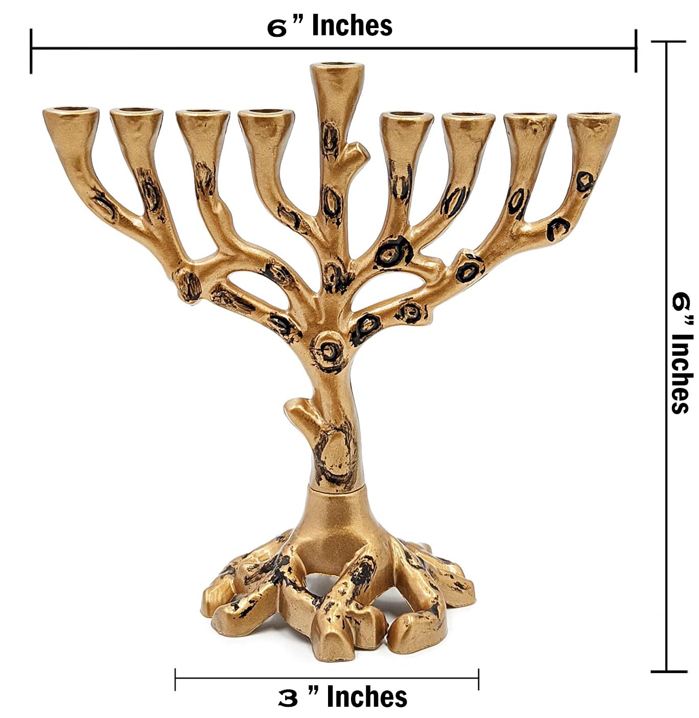 Hanukkah Menorah with Tree of Life Design - Brass Finish Dreidel Company Chanukah Candle Holder - Fits Standard Hanukkah Candles - Perfect for Jewish Holiday Decor & Home Celebration