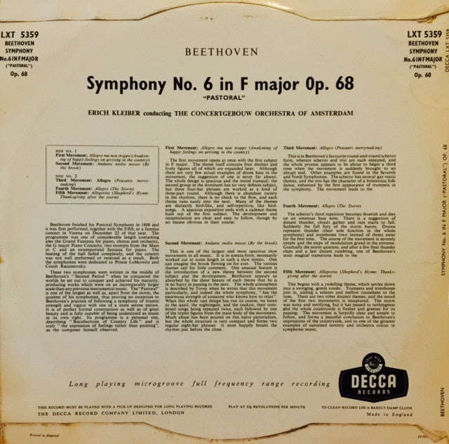 Beethoven Symphony No. 6 in F Major Op. 68 'Pastoral' by Erich Kleiber & Concertgebouw Orchestra - Decca LXT5359 | Classical Music for Relaxation & Study