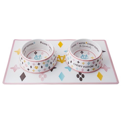 Chewy Vuiton Pet Placemat - Non-Slip Durable Dog & Cat Feeding Mat for Food and Water Bowls - Perfect for Mealtime, Training, and Mess-Free Feeding