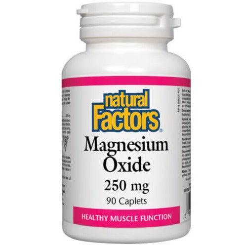Natural Factors Magnesium Oxide 250mg - 90 Caplets for Muscle Relaxation, Sleep Support & Heart Health - Dietary Supplement for Adults