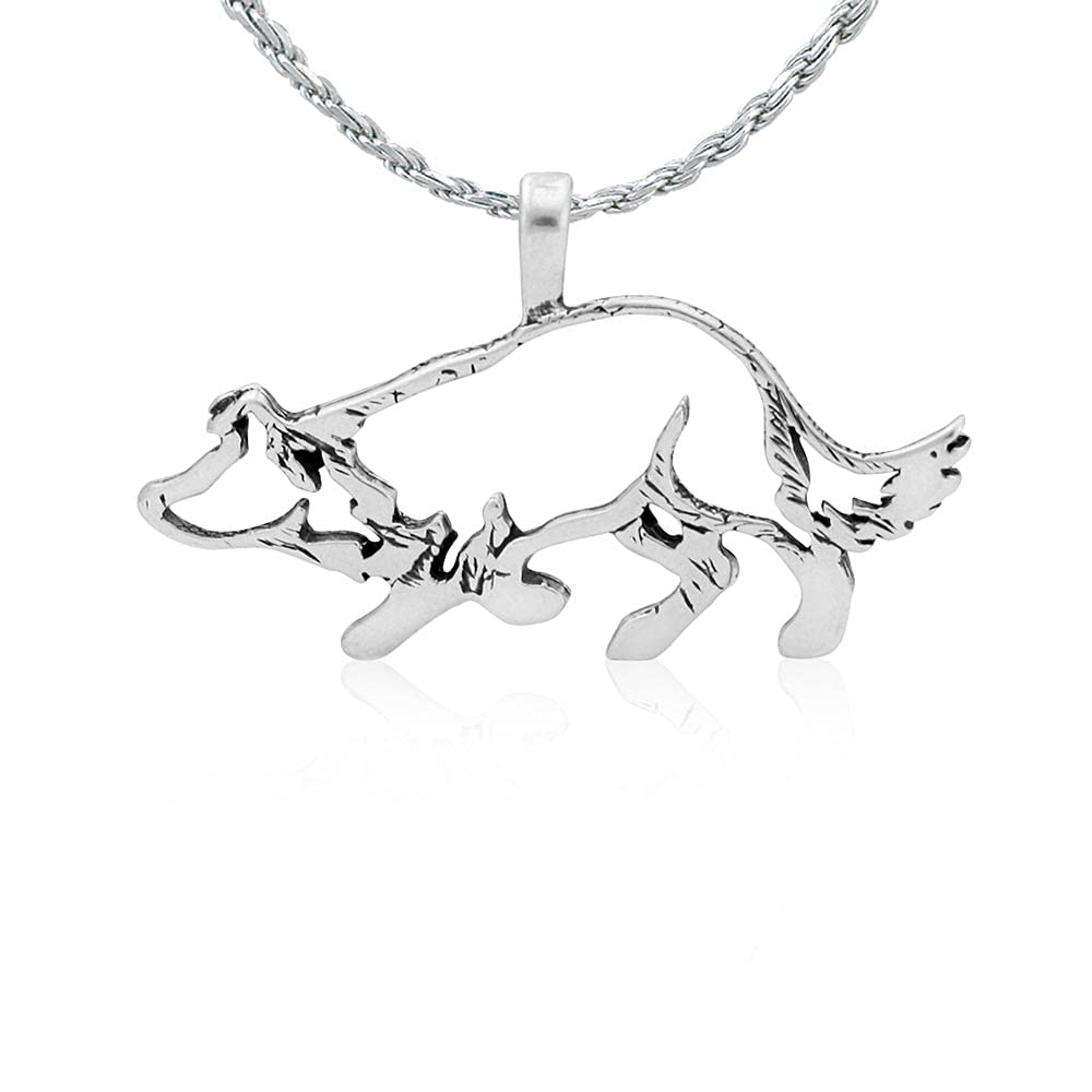 Sterling Silver Border Collie Dog Pendant Necklace - Handcrafted Crouching Dog Charm for Pet Lovers - Perfect Gift for Dog Owners & Animal Lovers - Ideal for Everyday Wear, Gifts & Special Occasions