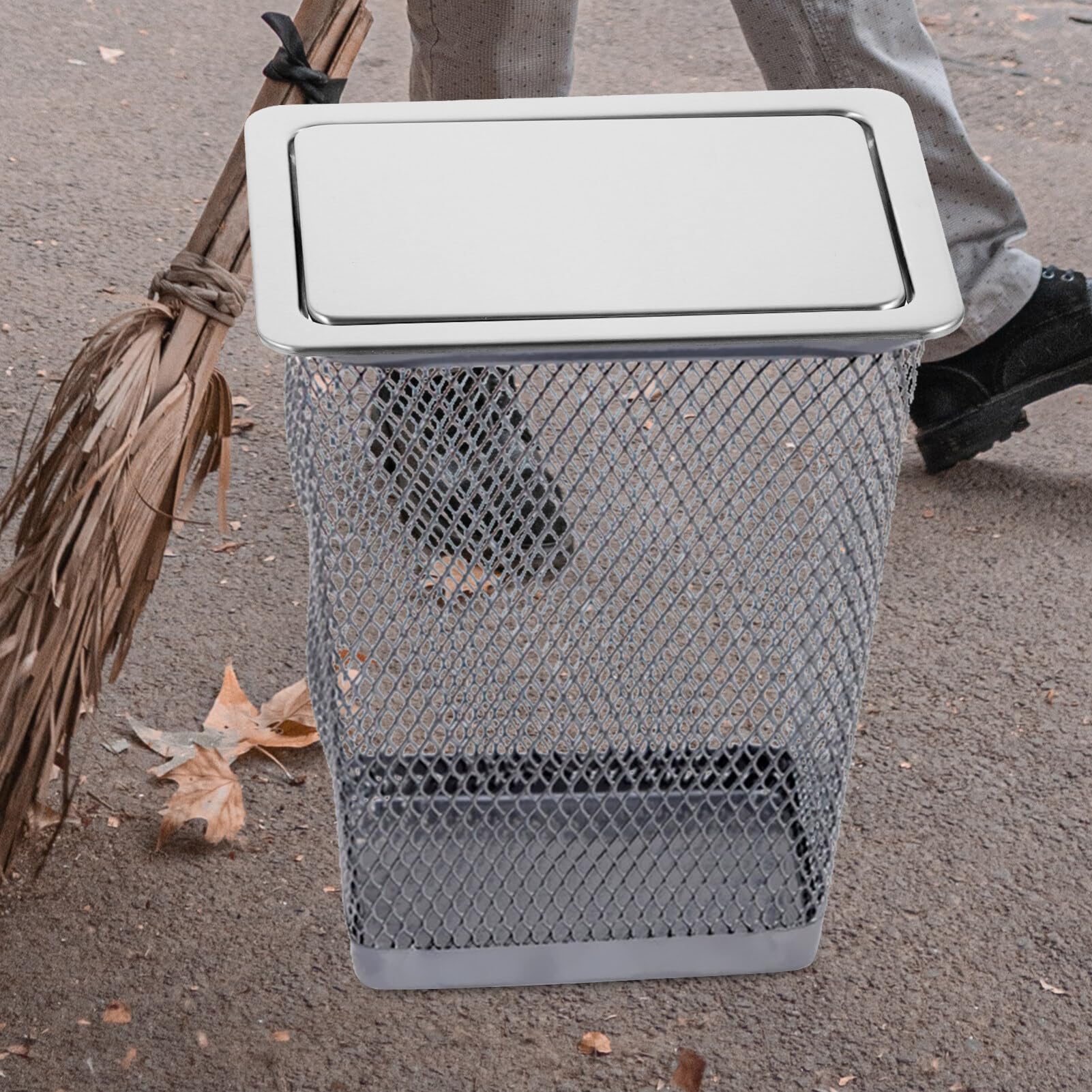 Zerodeko Stainless Steel Waste Chute Lid - Square Trash Can Replacement Cover with Swing Design, 430 Stainless Steel Clamshell Construction - Perfect for Kitchen, Bathroom & Outdoor Garbage Bins