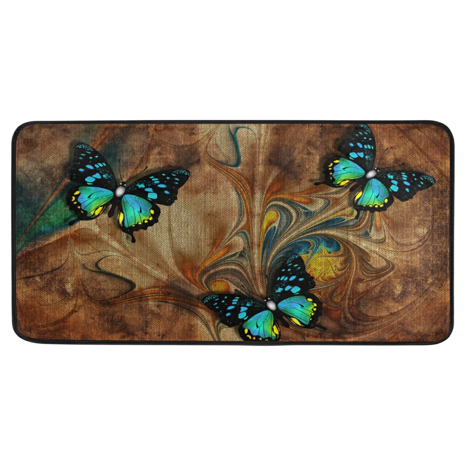 Vintage Green Butterfly Runner Rug - Non-Slip Polyester Kitchen & Bathroom Floor Mat - 39x20 Inch Indoor Area Rug for Living Room, Bedroom & Home Decor - Perfect for High Traffic Areas & Cozy Spaces