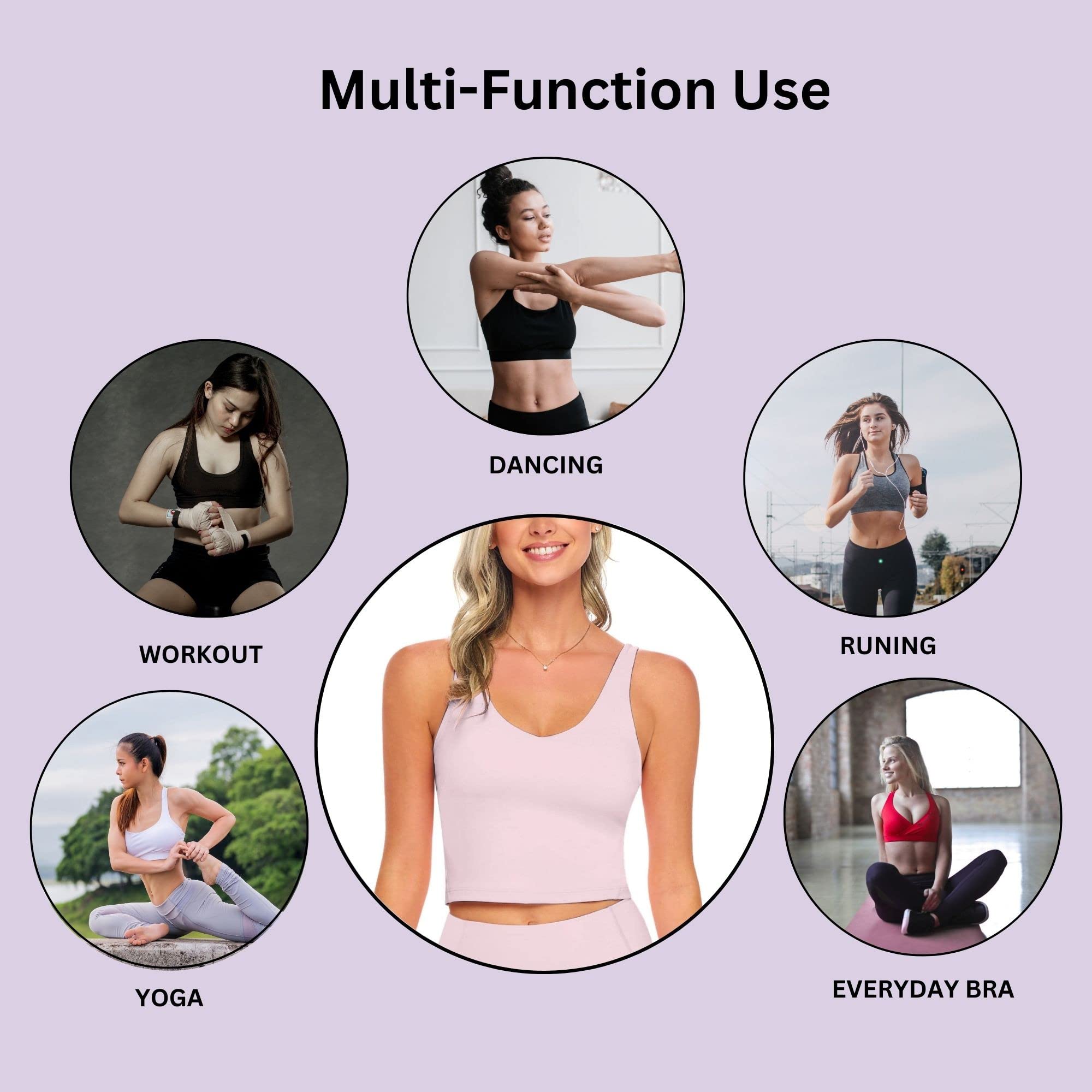 M&M SCRUBS Women's Yoga Top - Longline Wirefree Padded Medium Support Sports Bra with 5-Piece Resistance Band Set | Workout, Gym, Yoga & Home Fitness Essentials