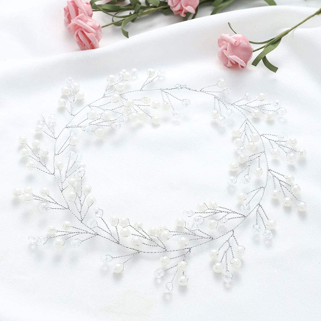 Brishow Silver Crystal Wedding Hair Vine – Bridal Pearl Headpiece with Rhinestones, Elegant Headband for Women & Girls | Perfect for Bridal Showers, Weddings & Special Occasions