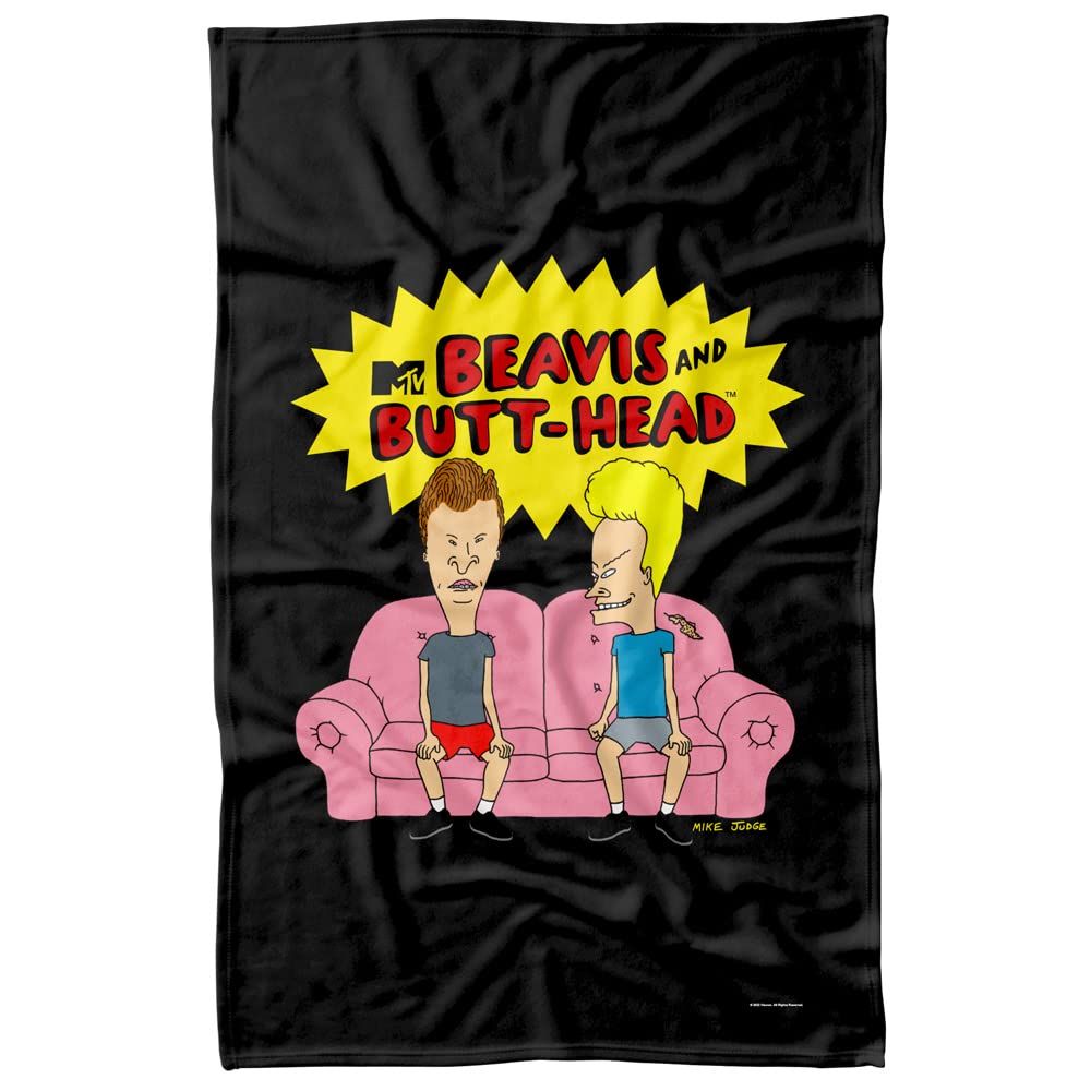 LOGOVISION Beavis and Buthead Fleece Blanket 36x58 Inches - Soft Couch Throw for Adults, TV Watching & Movie Nights - Officially Licensed Cartoon Design
