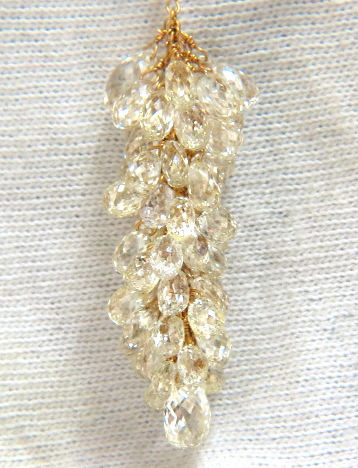 50.15ct Natural Fancy Color Briolette Diamond Dangle Earrings in 18K Gold Grapevine Design - Elegant Jewelry for Weddings, Parties & Special Occasions