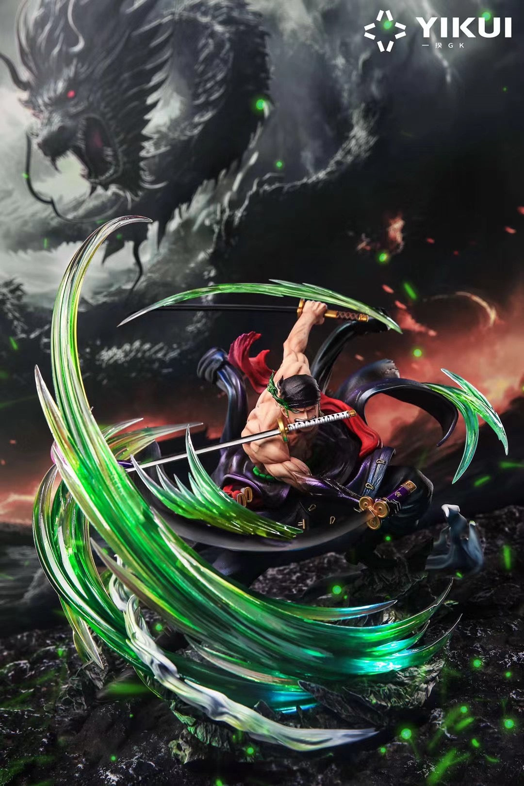 Pin Jiang Studio Onigashima Zoro Anime Figure - Collectible One Piece Statue for Fans, Home Decor, and Gift Giving