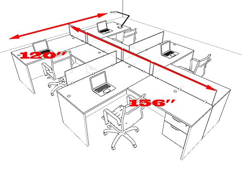 4-Person L-Shaped Office Workstation Desk Set with Dividers - Modern Modular Workspace Solution for Team Collaboration & Productivity | OT-SUL-SP57 | Perfect for Open Offices, Coworking Spaces & Home Offices
