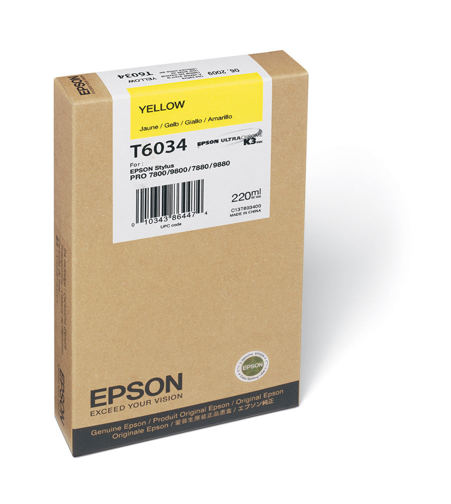 Epson T603400 220ml Yellow Ink Cartridge for Epson Stylus Pro 7800/7880/9800/9880 Printers - High-Quality Photo & Graphic Printing for Professional Studios & Fine Art Reproduction