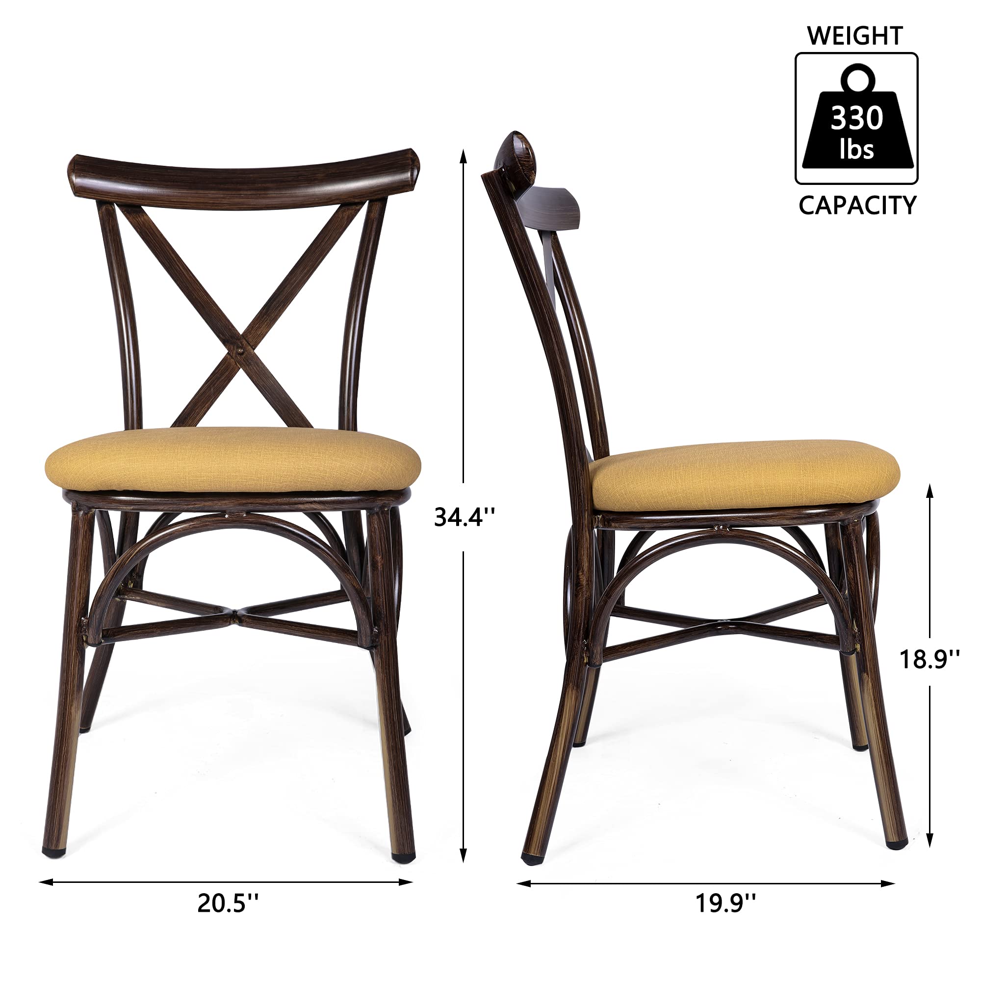 LUCKYERMORE 2-Piece PU Leather Dining Chair Set - Sturdy X-Back Design with Aluminum Frame - Modern Comfortable Kitchen Chairs for Indoor/Outdoor Use - Orange Cushion - Perfect for Dining Rooms, Patios, and Small Spaces