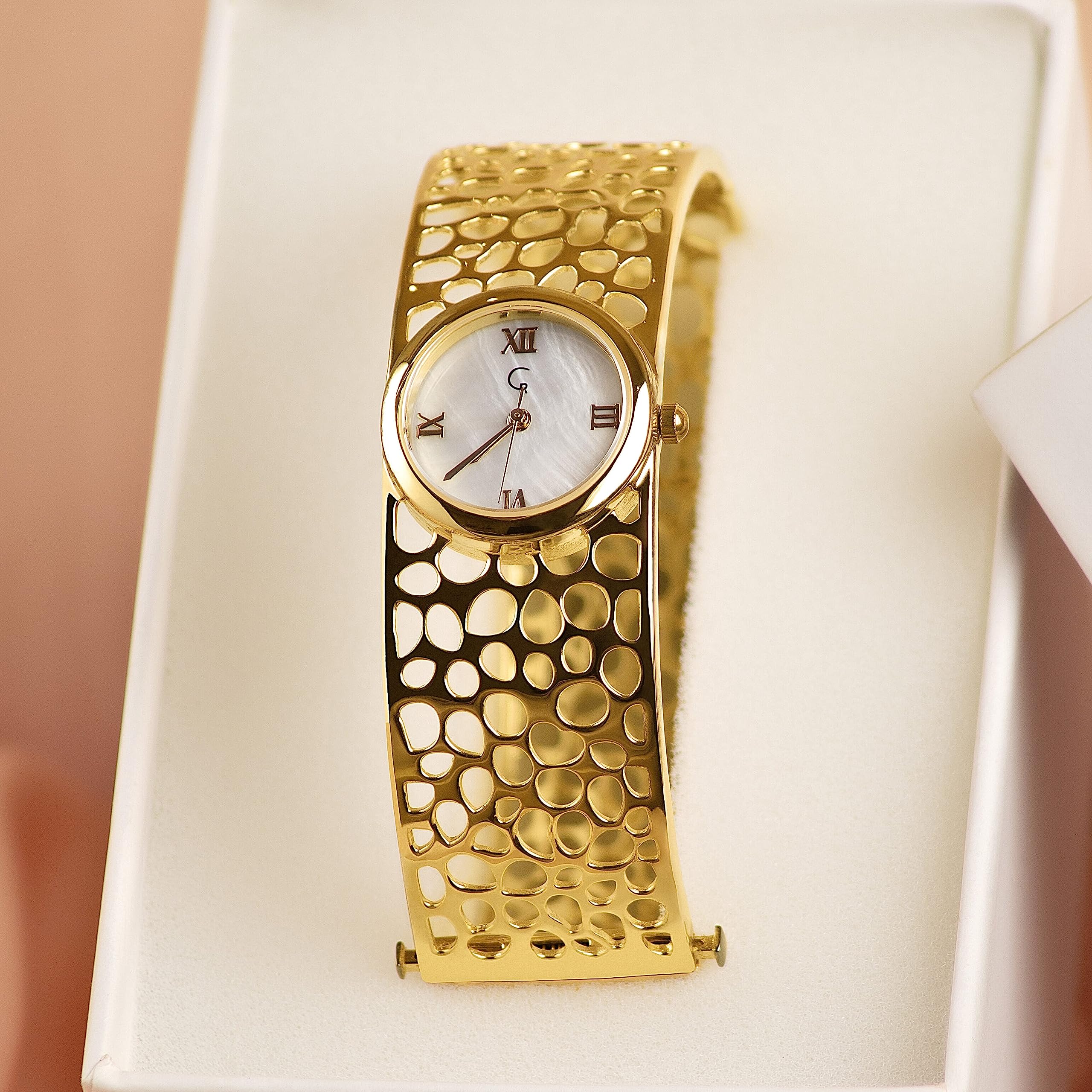 925 Sterling Silver Rachel Galley Movement Watch Bangle Bracelet for Women - Adjustable 7.5