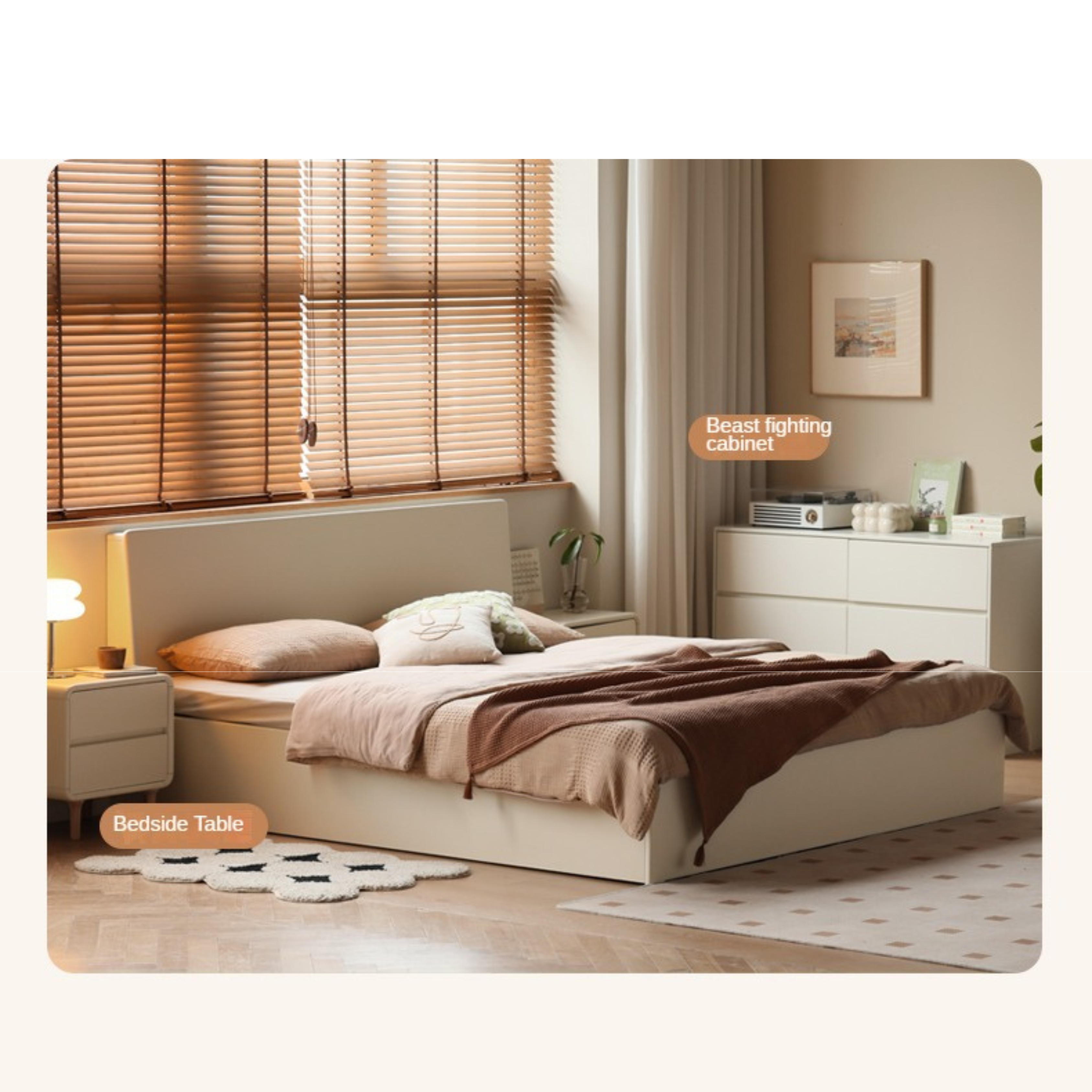 Solid Poplar Wood Box Storage Bed in Cream - Underbed Storage Solution for Small Spaces, Bedroom Organization & Minimalist Decor
