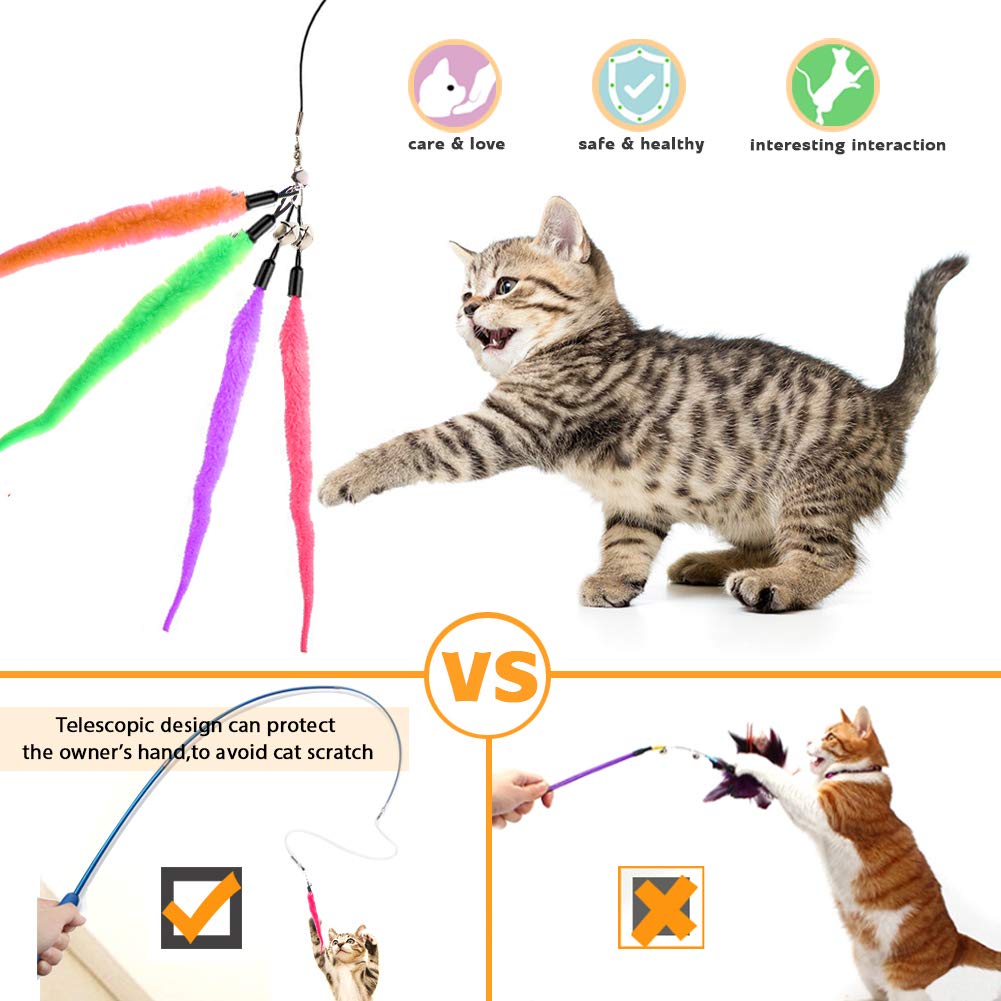 Interactive Retractable Cat Wand Toy - 3-Section Extendable Teaser with Feather for Kittens & Adult Cats | Durable Catcher Fishing Pole Exerciser | Perfect for Indoor Play, Training & Bonding with Your Feline Friend
