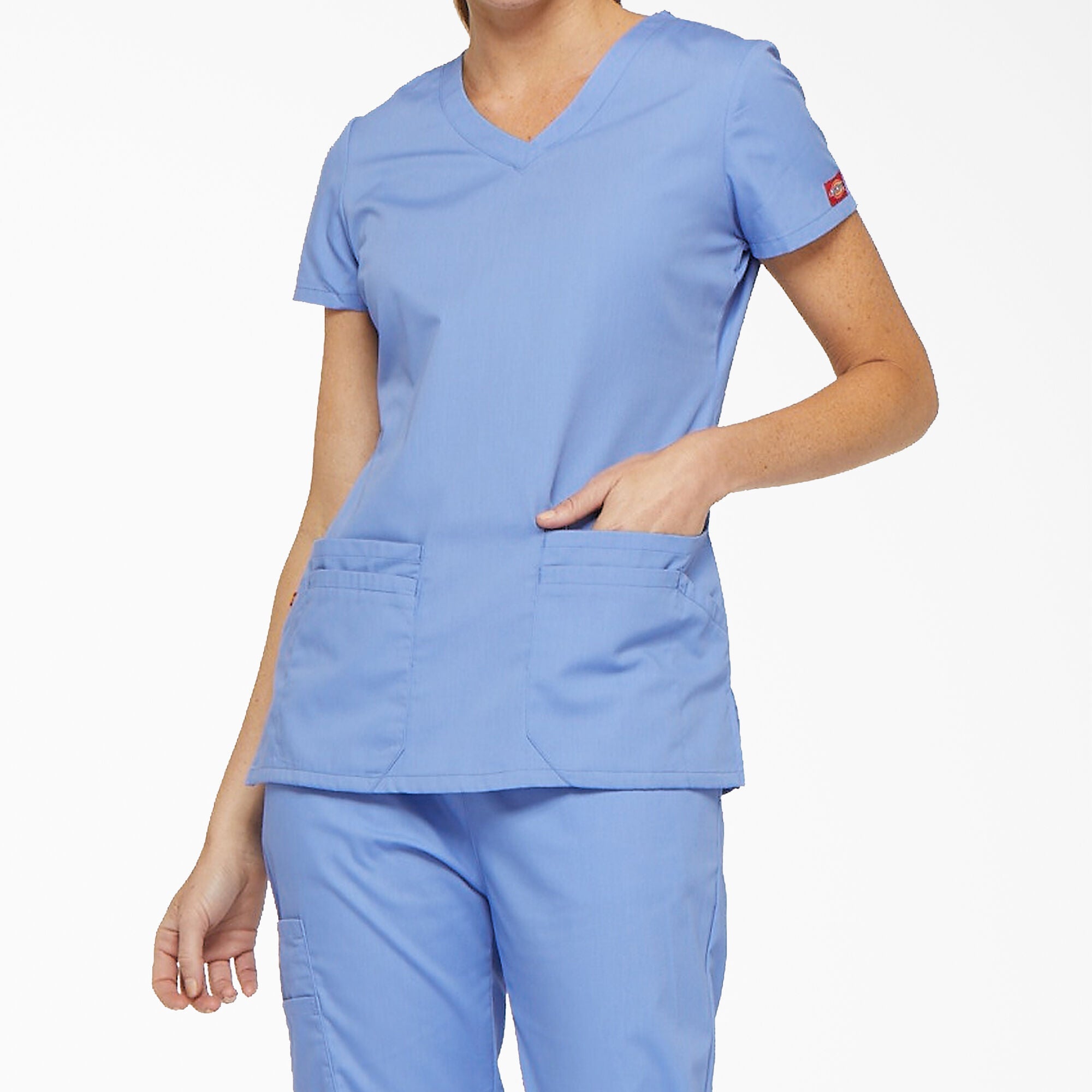 Dickies Women's EDS Signature V-Neck Scrub Top - Ciel Blue | Comfortable Medical Uniform for Nurses & Healthcare Professionals | Perfect for Hospitals, Clinics & Healthcare Workplaces