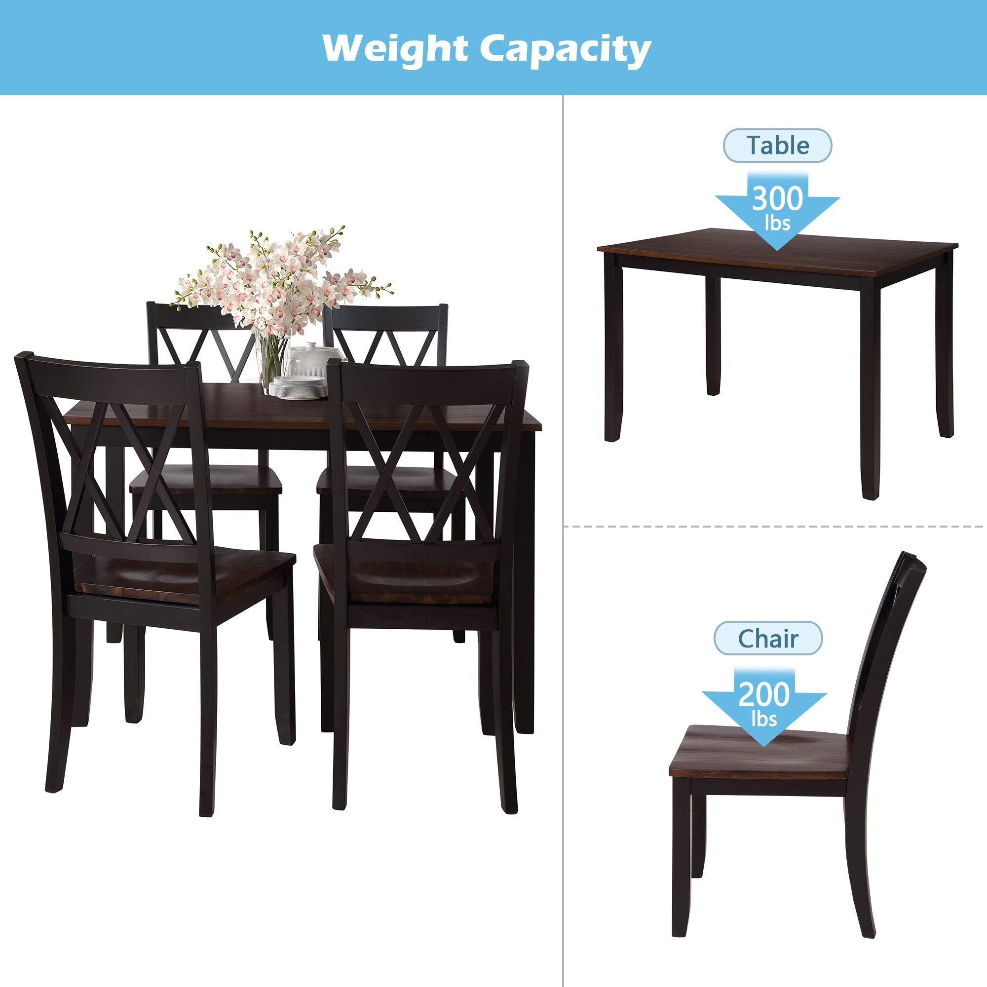 Harper & Bright Designs 4-Piece Wood Dining Table Set - Black & Cherry Kitchen Table with Chairs for Small Spaces, Breakfast Nooks, and Cozy Dining Rooms
