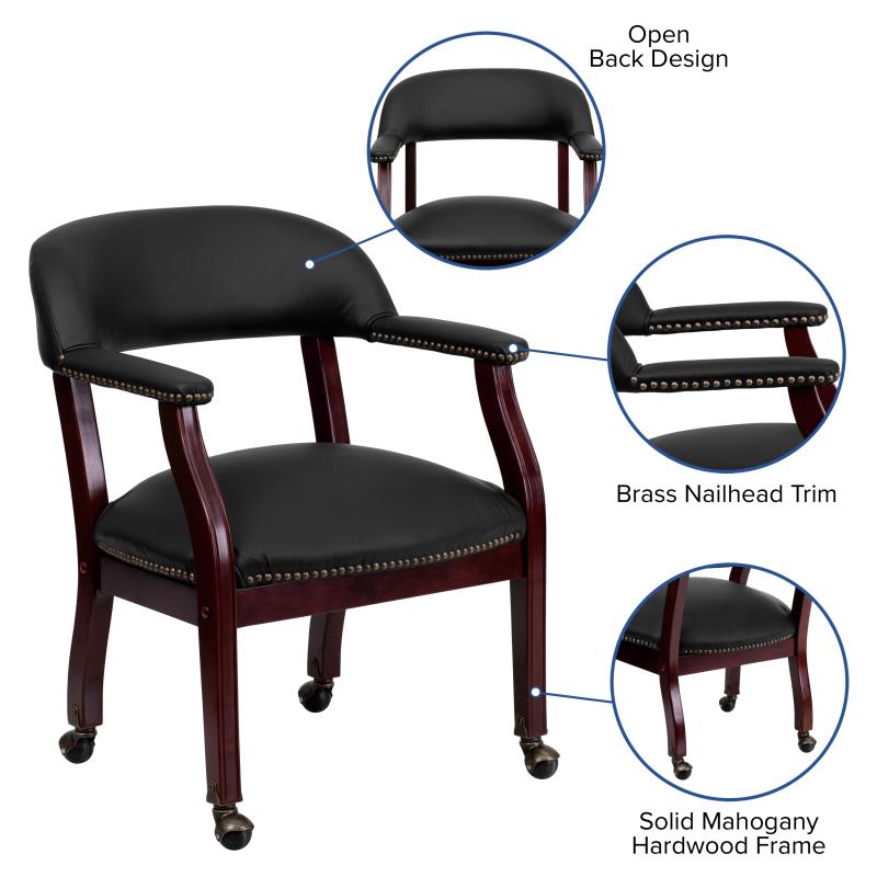 Premium FLASH Leather Office Conference Chair with Accent Nailhead Trim & Smooth-Rolling Casters - Ergonomic Executive Desk Chair for Home Office, Conference Rooms & Professional Workspaces