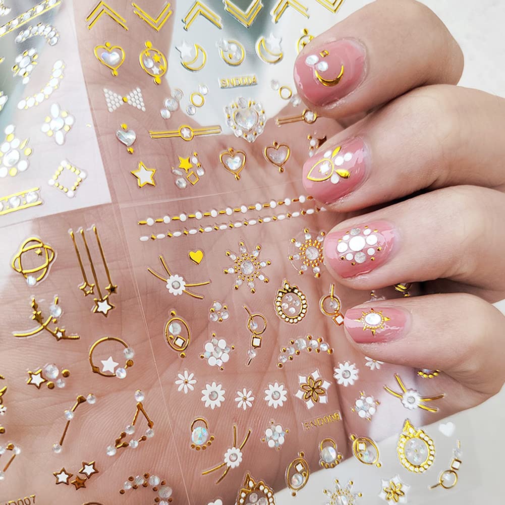 FUTVART 3D Diamond Nail Art Stickers - Luxury Self-Adhesive Nail Decals for Manicure, Nail Decorations with Tweezers (10 Sheets) | Perfect for Parties, Weddings, Salons & DIY Nail Designs