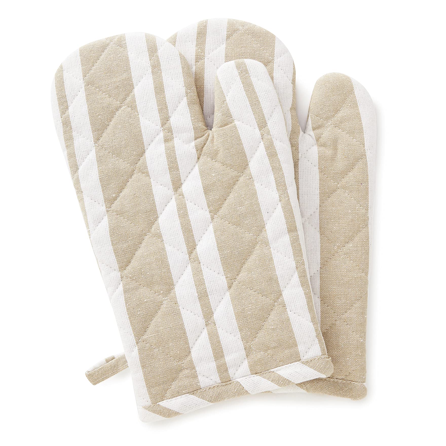Encasa Homes Long Forno Microwave Oven Gloves (2-Piece Set) - Heat Resistant, Thick & Safe Kitchen Mitts for Cooking & Baking - Beige Striped Design - Perfect for Grilling, Baking & Microwave Use