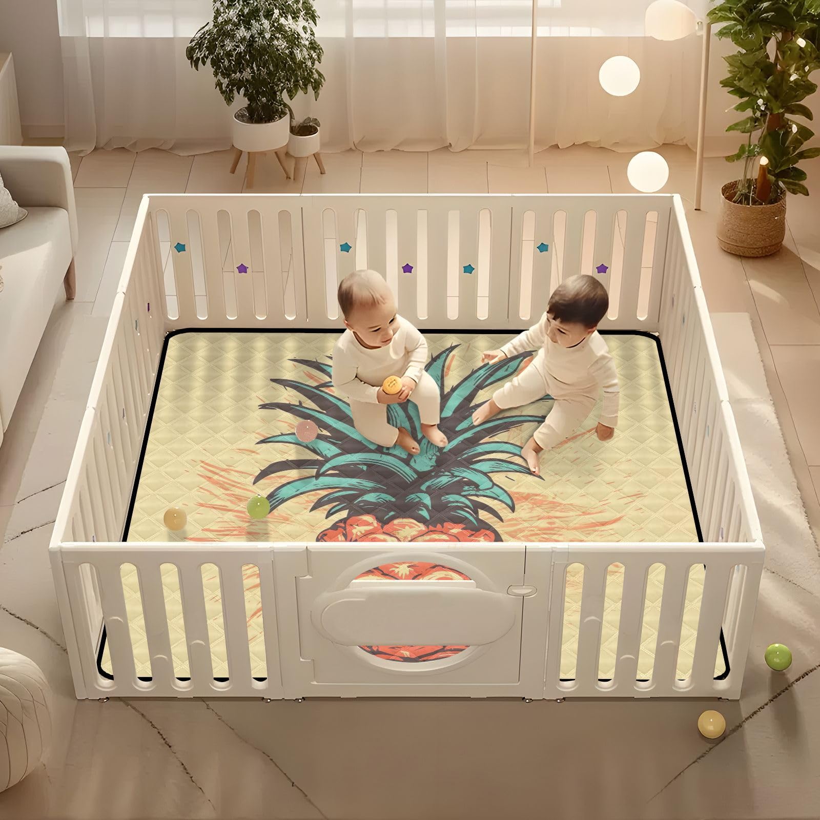 **Pineapple Baby Play Mat - 50x50 Inch Non-Toxic Floor Playmat for Infants 0-12 Months | Soft, Machine Washable Activity Mat for Crawling, Tummy Time & Playpen Use**    *(Perfect for nursery, daycare, or playroom – safe and fun for newborns & toddlers!)*