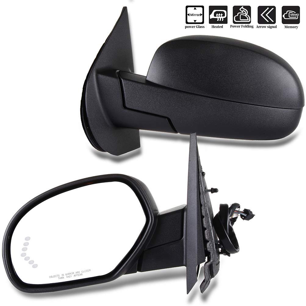 SCITOO Power Folding Heated Side View Mirror with Turn Signal & Memory Function - Compatible with 2007-2013 Chevy Silverado 1500/2500HD/3500HD - Driver Side Exterior Mirror with Puddle Lamp (Black) - Perfect for Night Driving & Winter Conditions