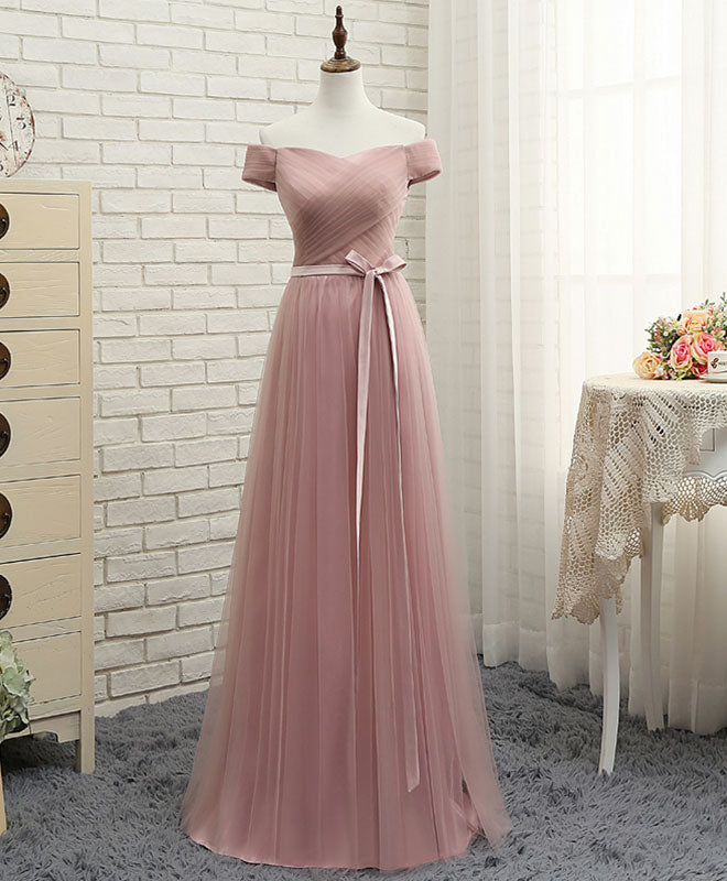 Elegant Pink A-Line Tulle Off-Shoulder Long Prom Dress for Women - Perfect for Evening Gowns, Homecoming, Formal Events & Special Occasions